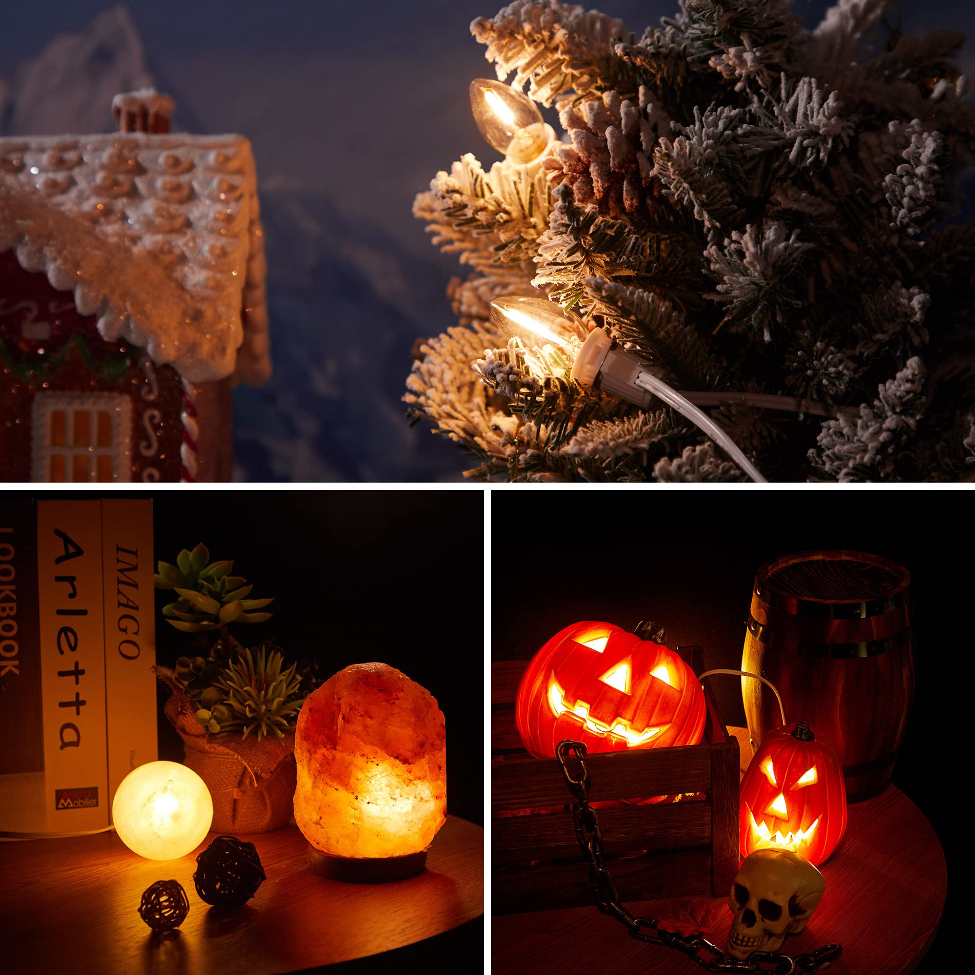 Meonum 8.2 Ft Led Light Cord With 3 Warm White Bulbs For Halloween & Christmas Decor