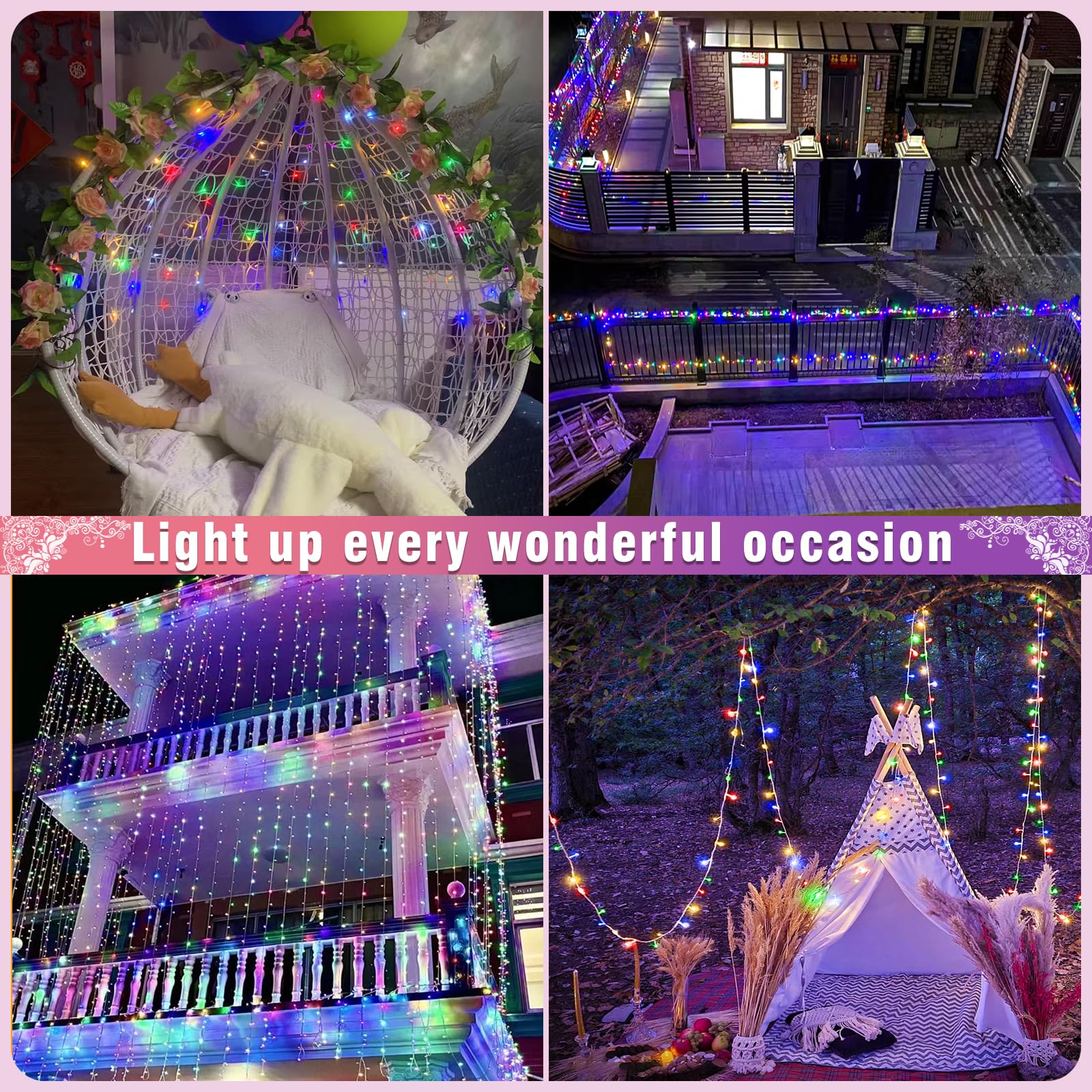 Nielfoi 66ft 200 LED String Lights, Waterproof Multicolor Twinkle Lights, Connectable, 8 Modes for Indoor/Outdoor Decorations