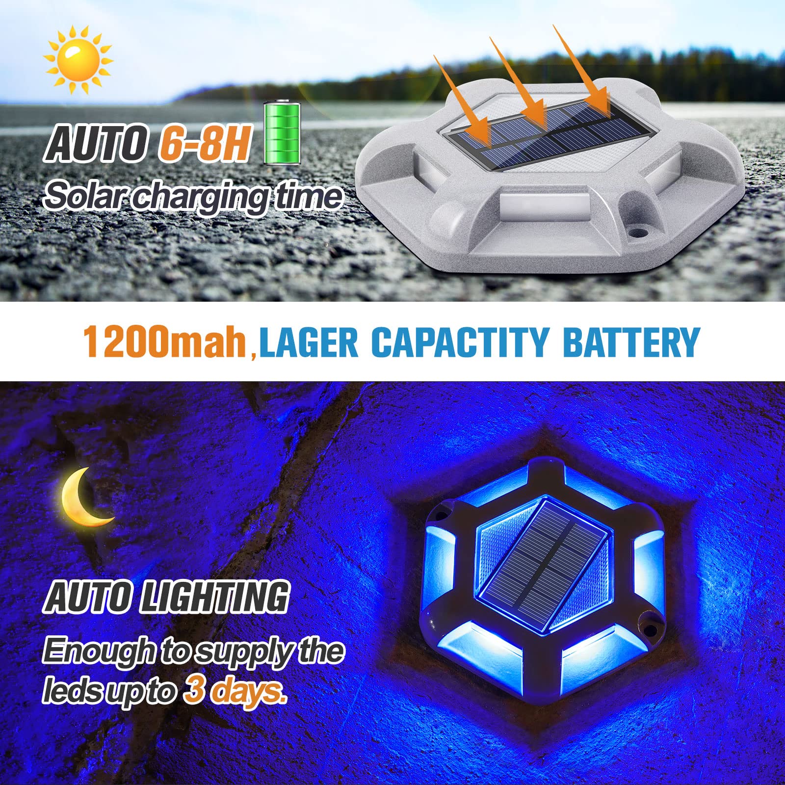 VOLISUN Solar Dock Lights, 12-Pack Waterproof LED Aluminum Pathway Lights, Blue+White, Ideal for Driveway, Deck, Garden