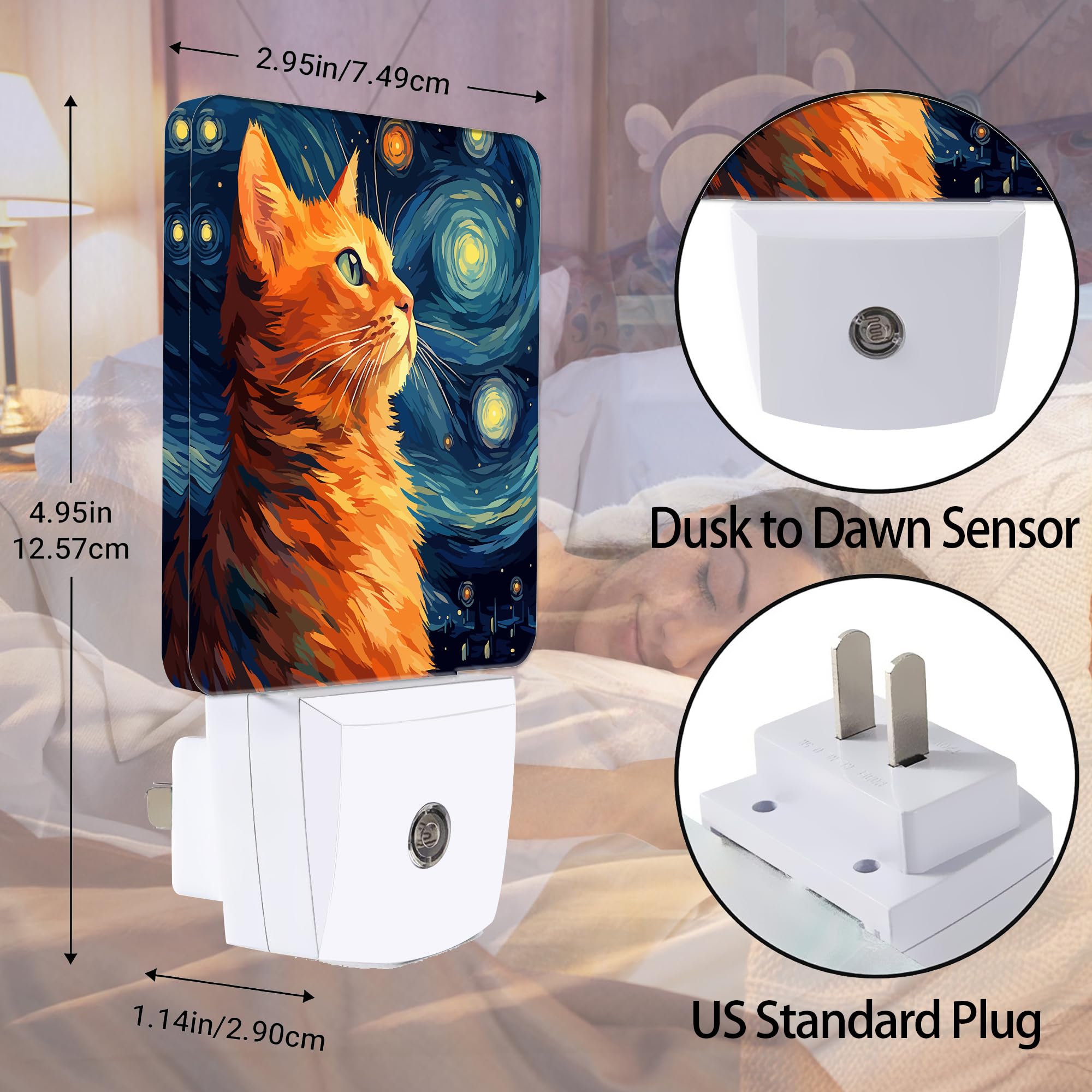 Jopowide Cat Night Light, Lonely Ginger Cat Night Lights Plug Into Wall Decor For Bedroom, Bathroom, Hallway, Kitchen, Dusk To Dawn Sensor Nightlights For Boys Girls Women Men Room Gifts