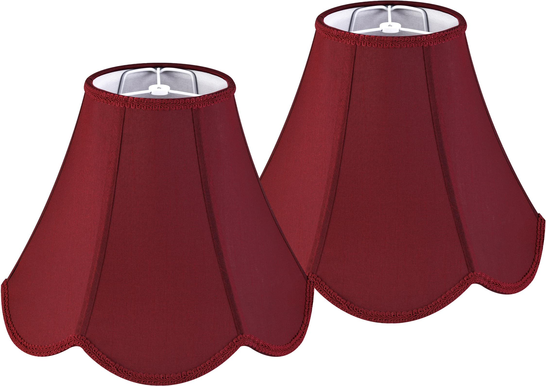 GO&SO Set of 2 Burgundy Bell Lamp Shades Scalloped Lamp Shade Petal Edge Braid 6''Top x 13''Bottom x 10.6''High (Spider) Silk Fa