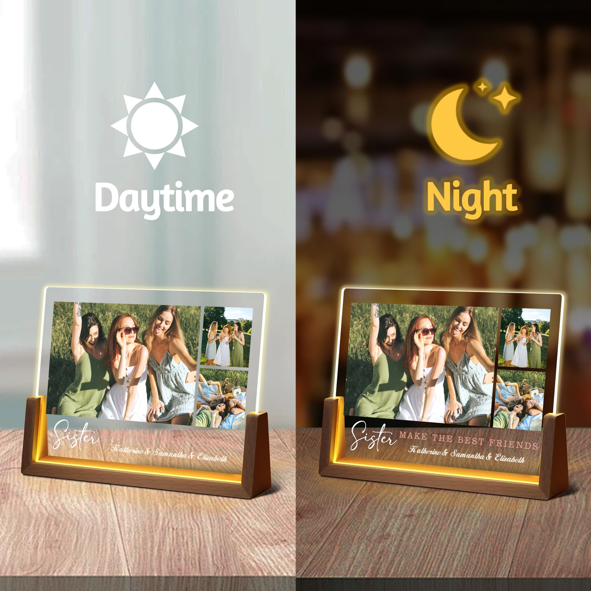 Maiwell Custom Gifts For Best Friend Sister Bestie  Personalized Best Friend Birthday Gifts  Customized Led Acrylic Light Up Picture Frame With Photo Name  Long Distance Friendship Christmas Gift