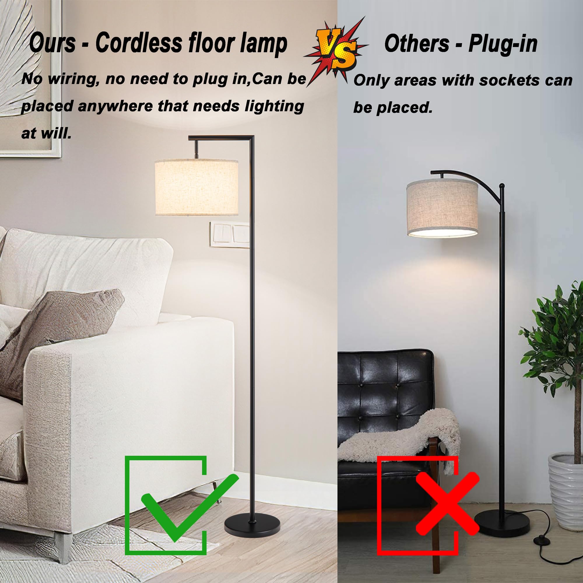 Nekhung Modern Battery Operated Floor Lamp Cordless for Living Room, 10000mAh RGB Dimmable Lamp with Remote Control Lighting tim