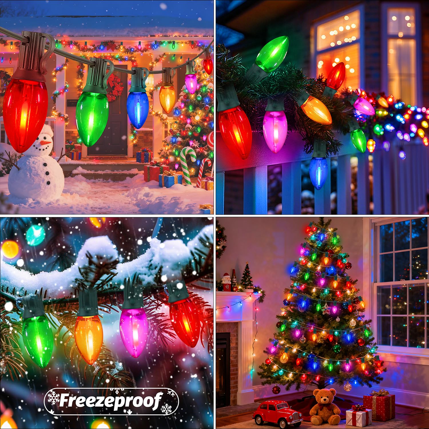 C9 Led Christmas Lights Outdoor Waterproof  25Ft Shatterproof Colored Christmas Lights Led Multicolor C9 Outdoor Christmas Lights For House Christmas Tree Yard Garden Decor  25+1 Led Bulbs  0.6W