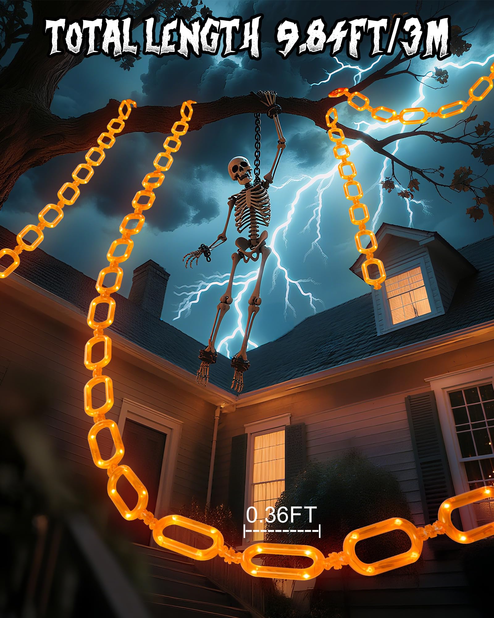 Brightown Halloween String Lights - 10 Ft Battery Operated, 8 Modes, Waterproof, Orange, 1 Pack