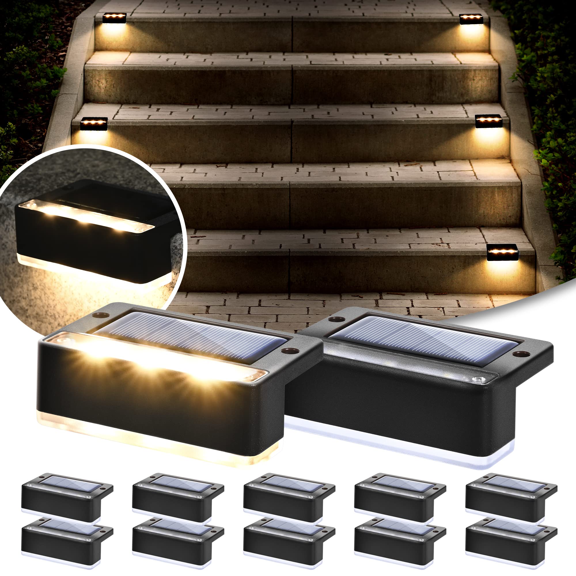 SOLPEX Solar Fence Lights, 6 LEDs Solar Lights Outdoor Waterproof Solar Powered for Deck, Stair, Front Porch, Balcony, Walkway, 