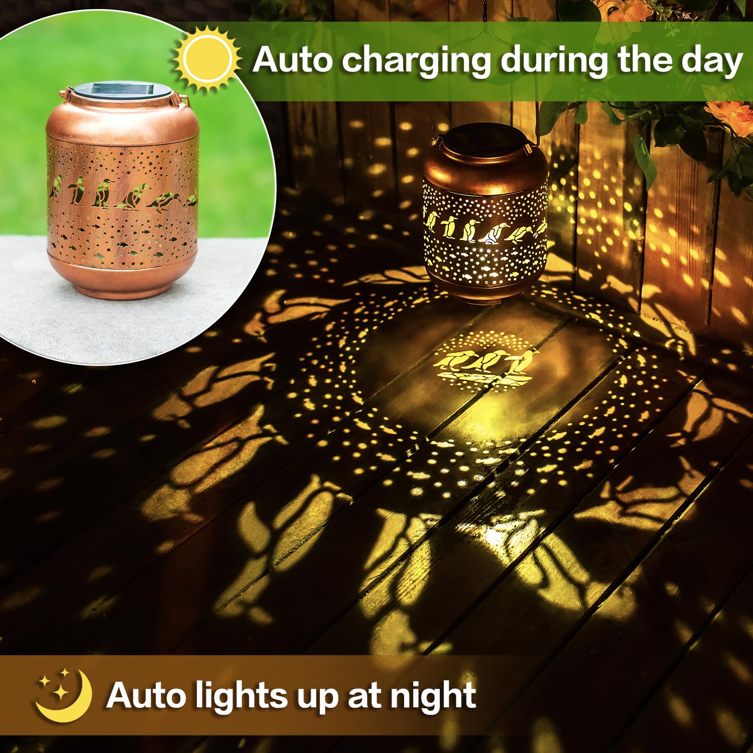 Penguin Solar Lanterns Outdoor Waterproof,Hanging Solar Lights Penguin Gifts For Women Men Metal Led Decorative Light For Yard,P