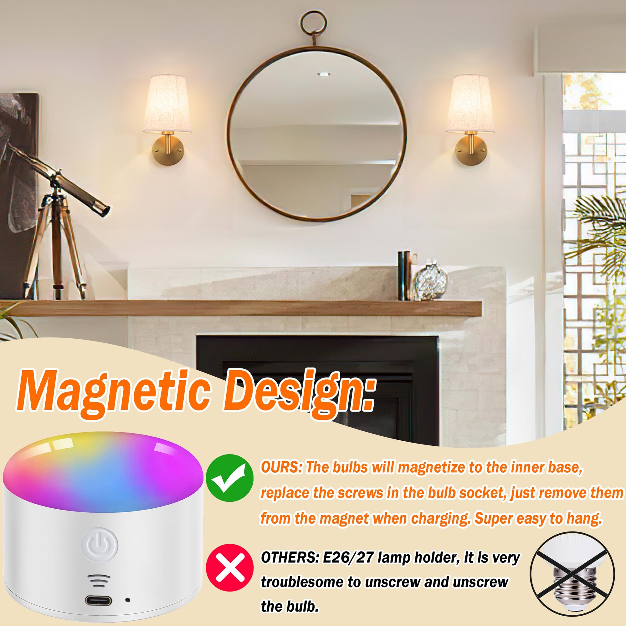 Wall Sconce Battery Operated Wall Light Fixure with Remote Control, Dimmable Battery Operated Wall Sconces Set Of Two, Indoor Wi