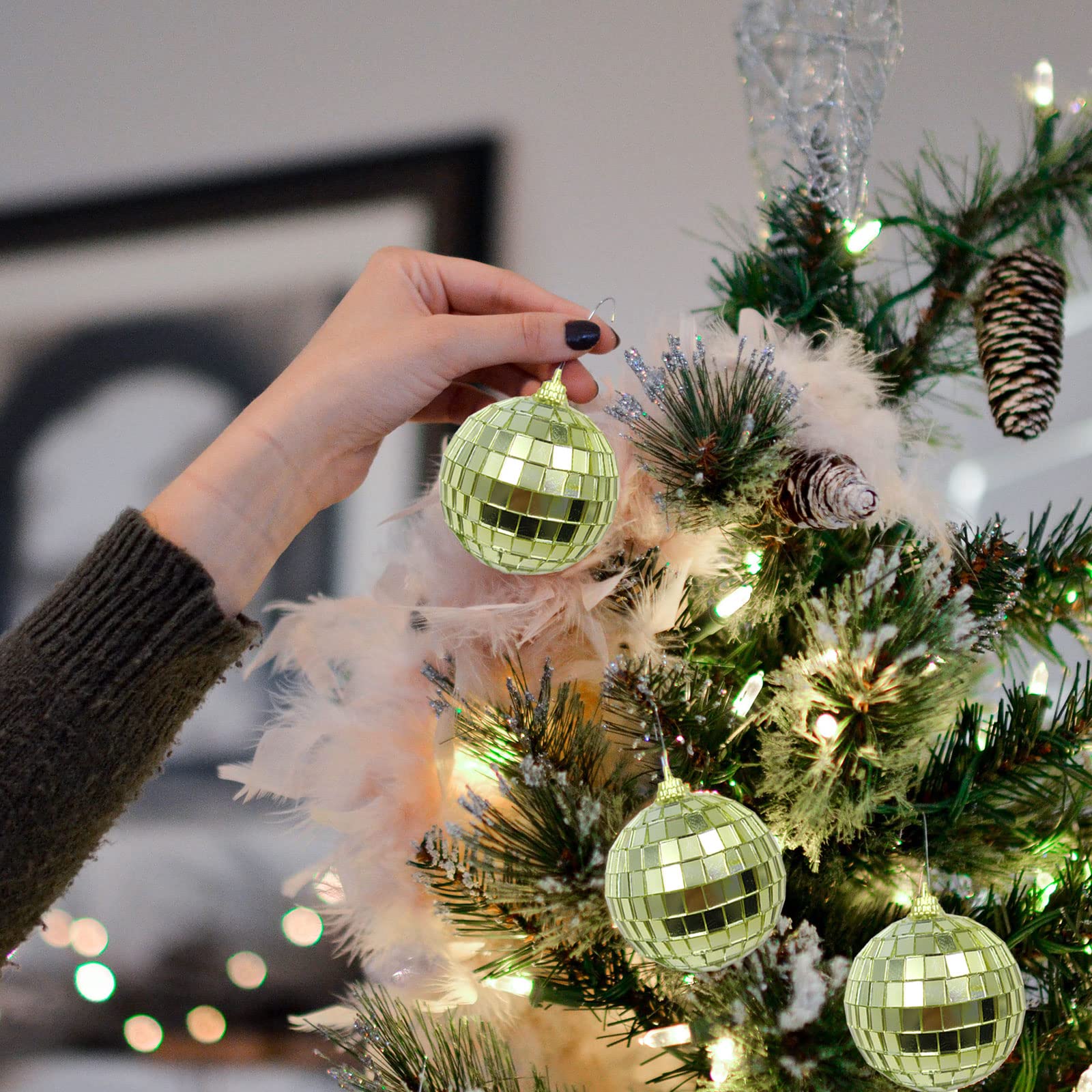 Yitexin 15Pcs Small Mirror Disco Ball Ornaments, 5cm Diameter, Silver, Stainless Steel, Perfect for Party and Cake Decoration