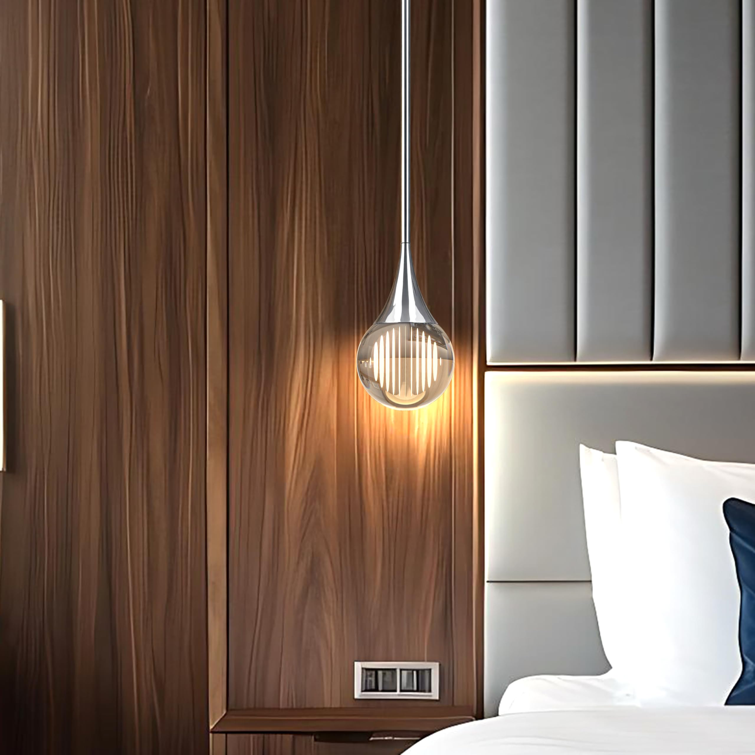 1-Pendant Lights Kitchen Island  Silver Crystal Globe Ceiling Hanging Light Fxitures  Led Light Fixtures Metal Rod Ceiling Glass Pendant Lighting For Kitchen Island Dining Room Bar