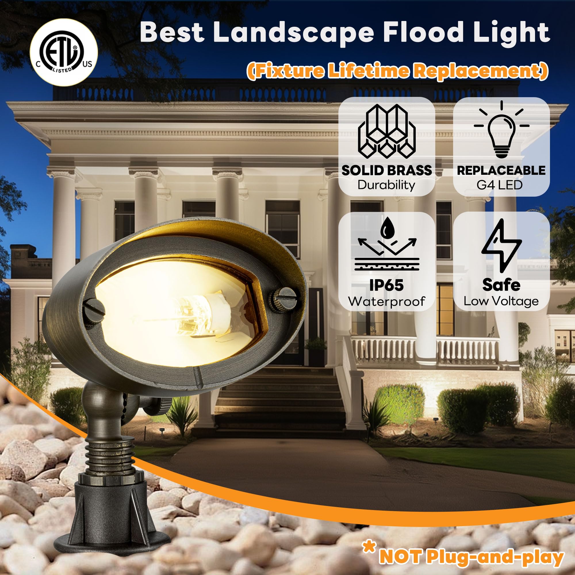 Gardenreet Brass Wall Wash Light - LED Outdoor Flood Lights, 12V Waterproof, Adjustable, 12 Pack Without Bulb, Bronze