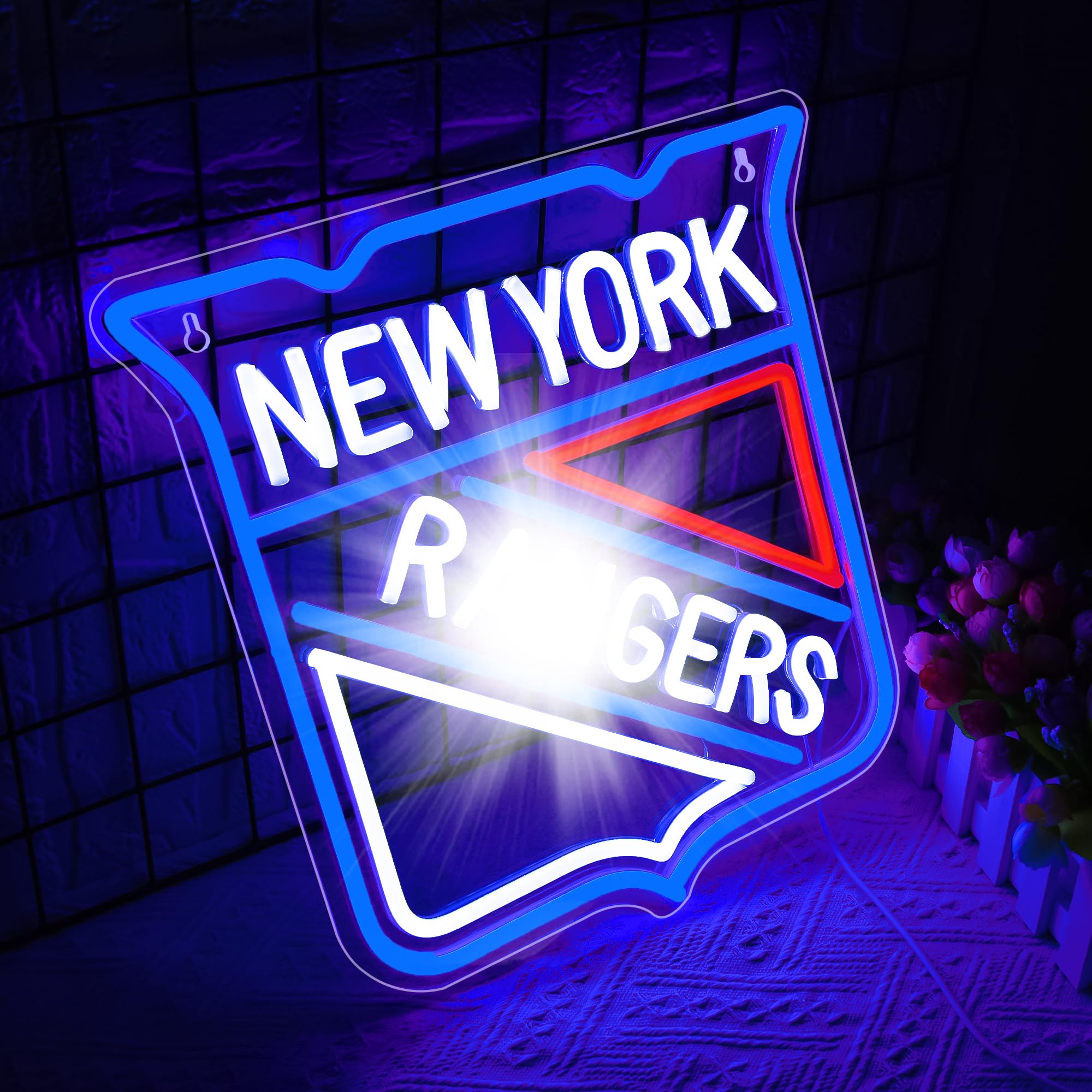 LALAON Ice Hockey Neon Sign Wall Decor LED Light 13.78x13.78in Acrylic Blue and White New York Model ZKXD10003