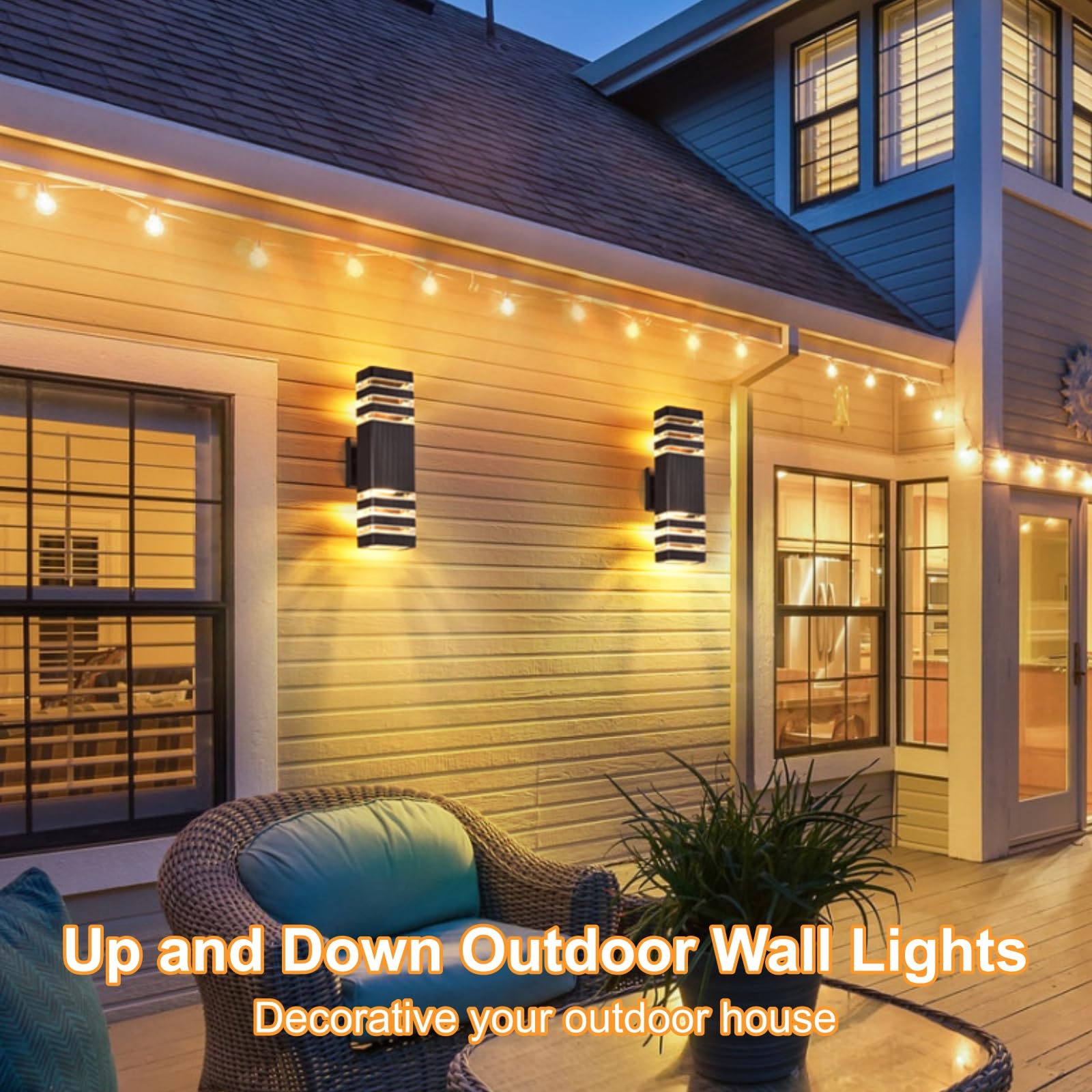 DASTOR Outdoor Wall Lights, Waterproof Aluminum Fixture, 3-Layer, Brown, 2 Pack, Model DST-240402