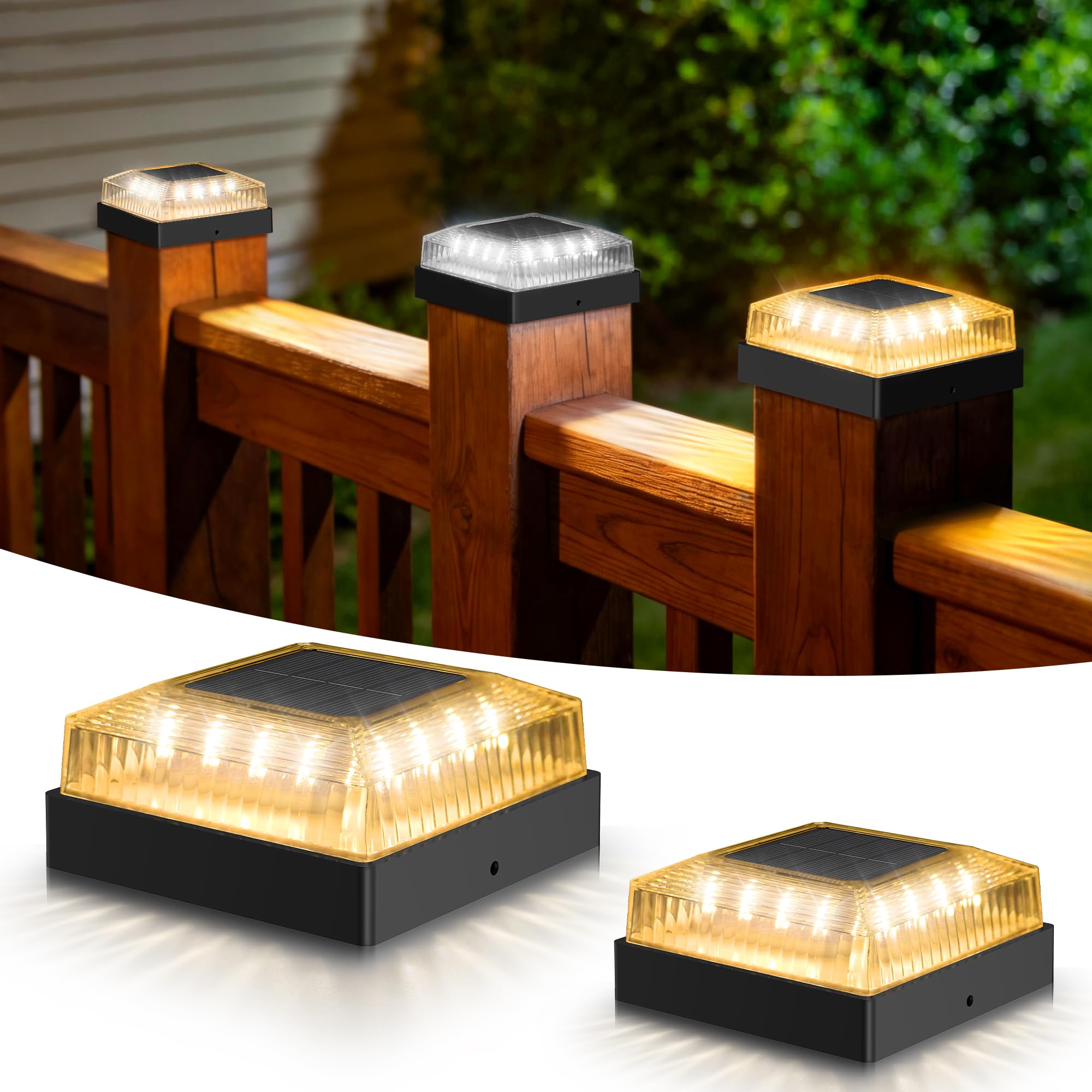 Toeuie Solar Post Cap Lights, 2-Pack Fence Post Solar Lights for 4x4 Wood/Vinyl Posts, IP65 Waterproof, 10-12 Hours of Illuminat