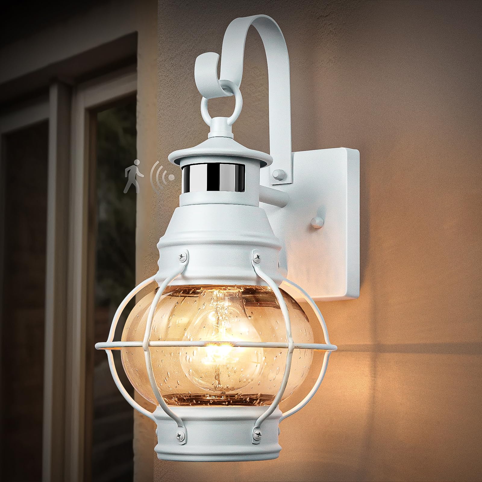 Lamomo White Outdoor Light, Exterior Front Porch Lights for House,Dusk to Dawn Motion Sensor Lights,Waterproof Anti-Rust Wall Mo