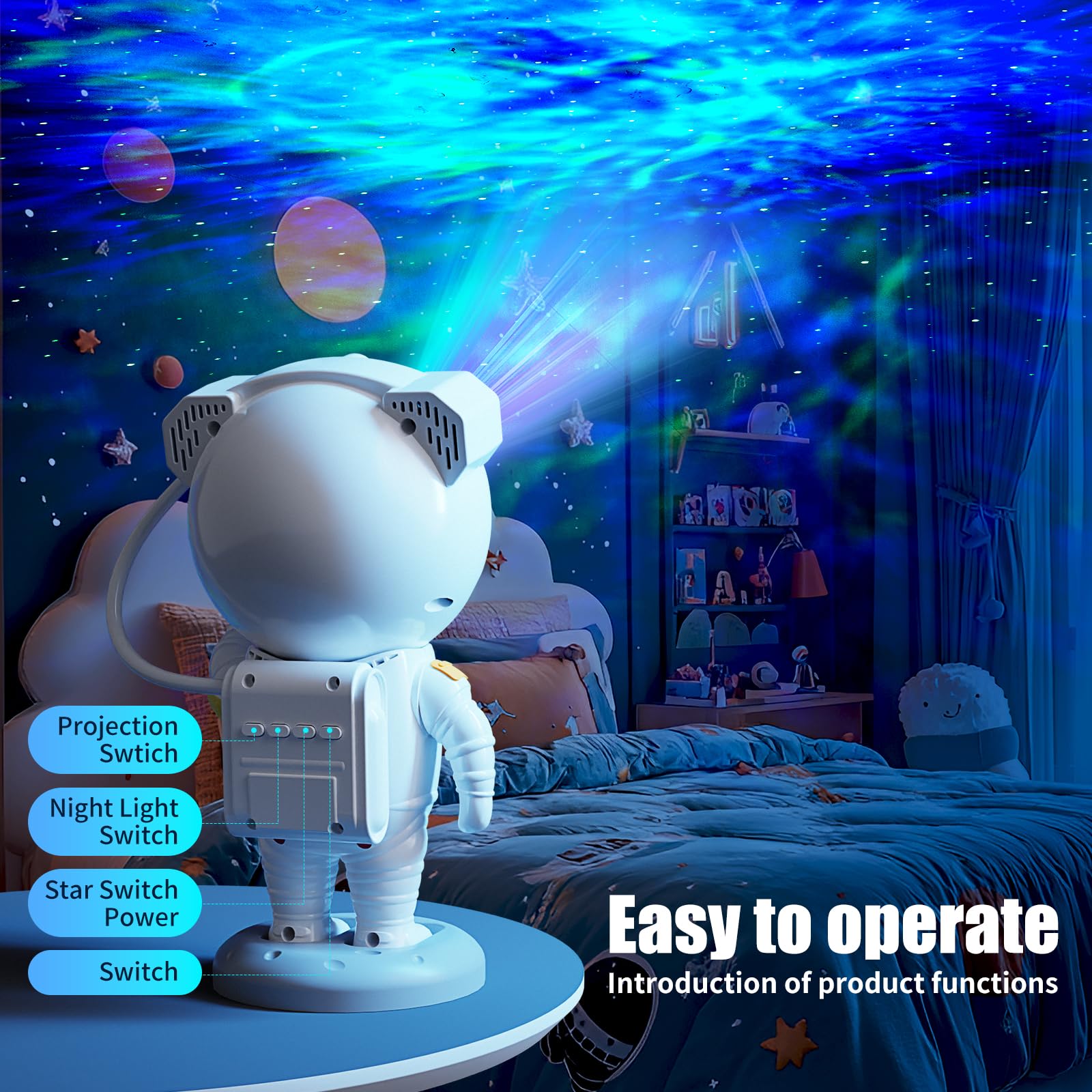 Astronaut Galaxy Projector,Space Projector,With Bluetooth Speaker And Remote Control,360 Adjustable Angle,Spaceman Star Kids Nig