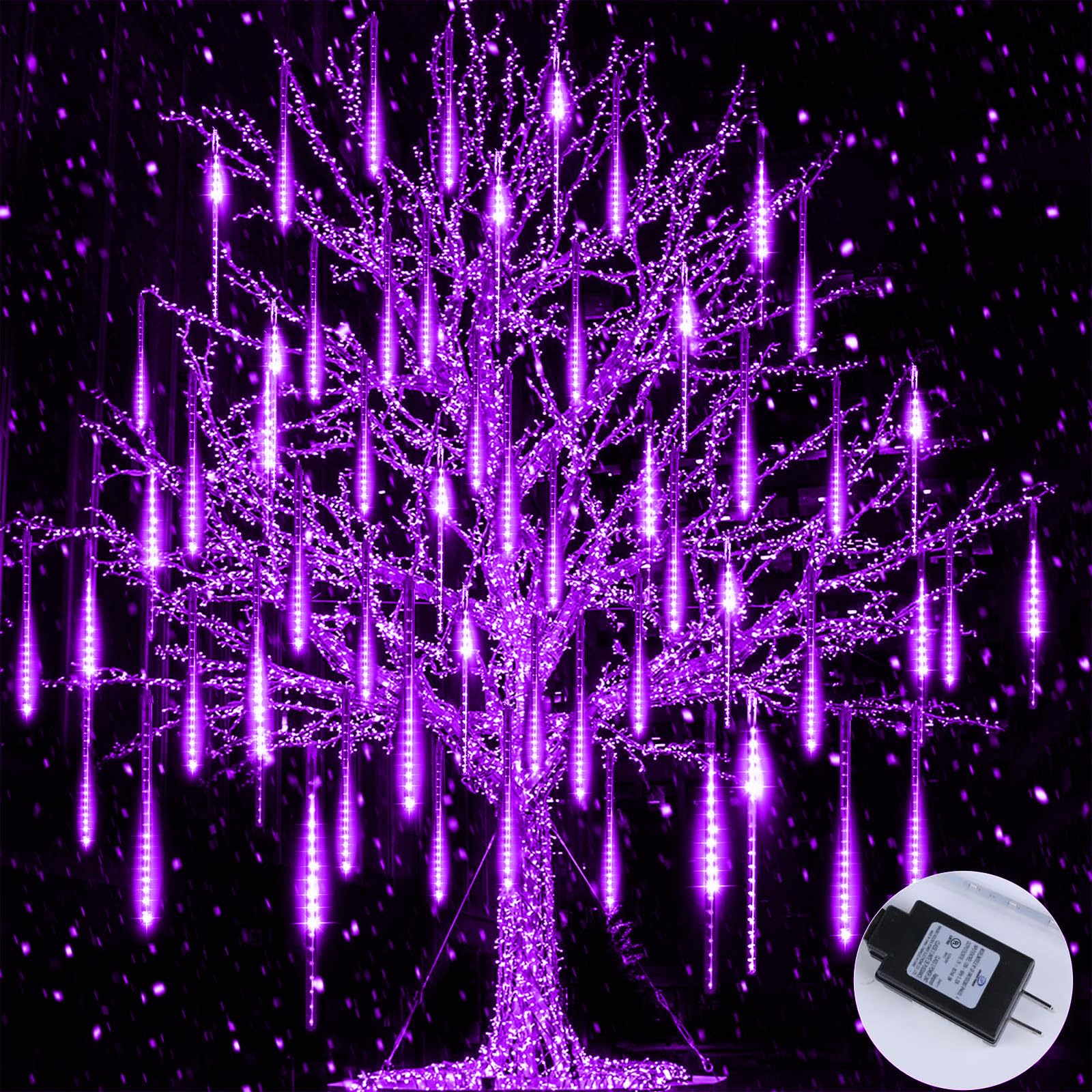 Brightown Meteor Shower Lights Outdoor 360 LED Icicle Light 10 Tube 16 Inch Purple for Holiday Xmas Decoration