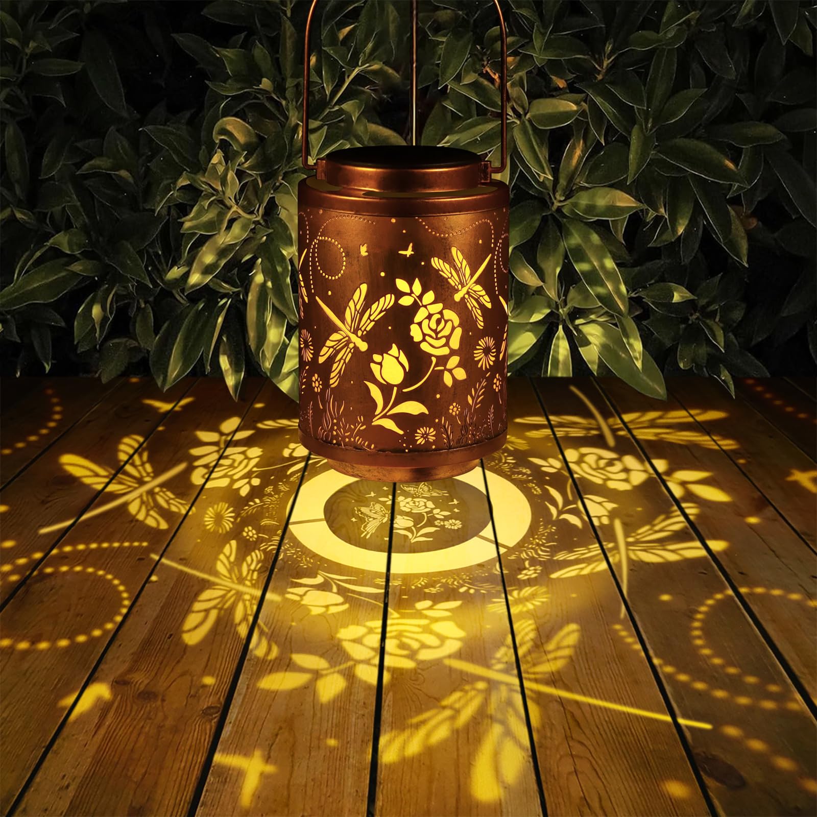 Solar Outdoor Lanterns, Dragonfly Garden Decor Led Light Hanging Waterproof Solar Metal Lantern Birthday Gifts For Women Mon Grandma Sunflower Solar Lights Outdoor Decoration For Patio Pathway Yard