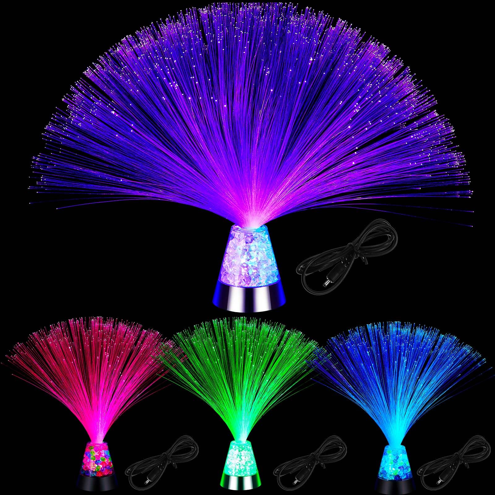Retisee 4 Pieces Fiber Optic Lamp with Crystal Base 14inch Multicolored Sensory Lights Centerpiece Changing USB Battery Powered 