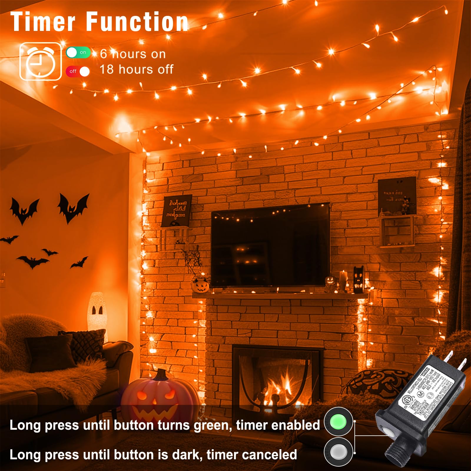 Nielfoi 66Ft 200 Led Christmas Lights Outdoor  Orange Christmas String Lights Indoor Waterproof 8 Modes Timer  Connectable Clear Wire Twinkle Fairy Lights For Indoor Bedroom Tree Party Holiday Decor
