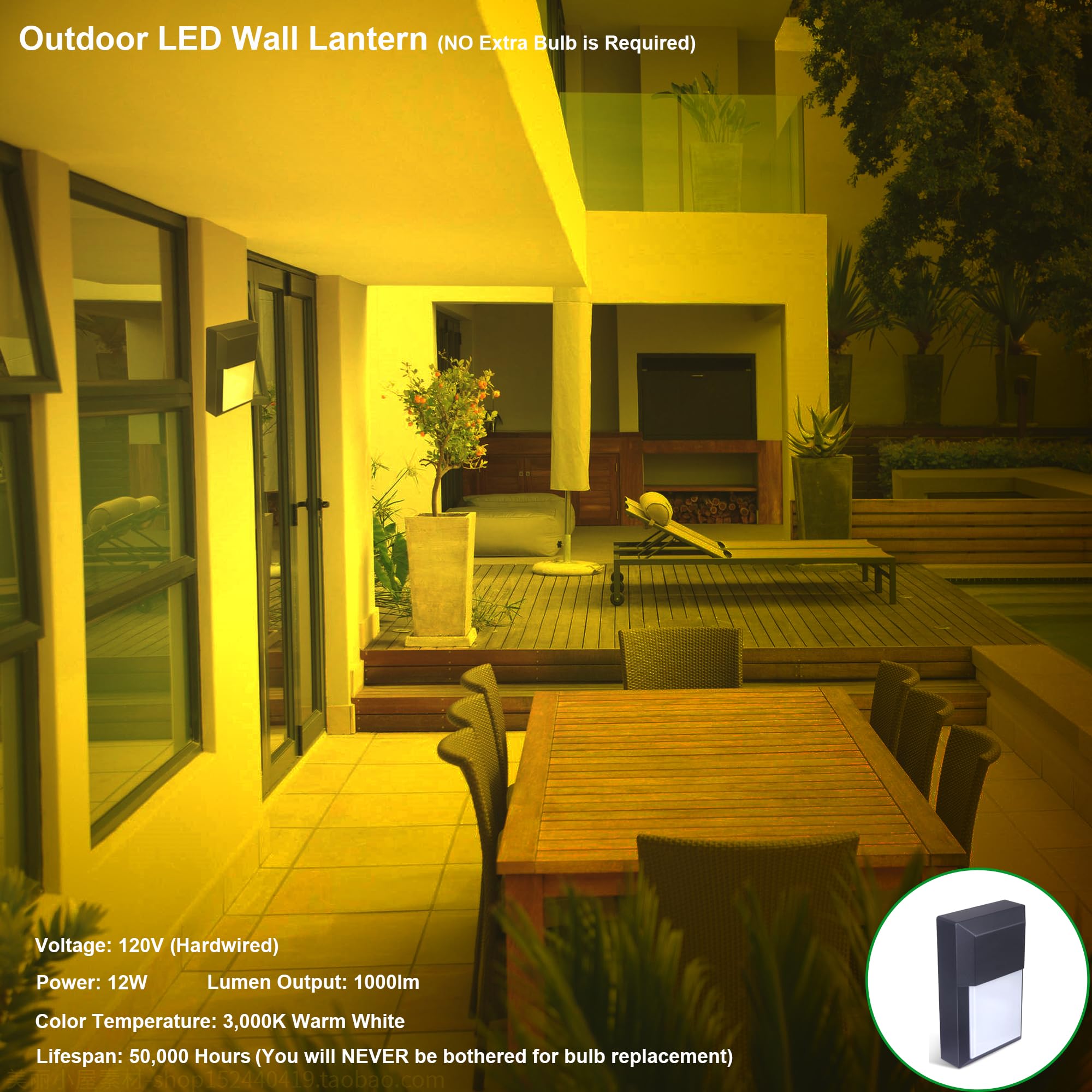 LIT-PaTH Outdoor LED Wall Lantern, 12W 1000 Lumens, Aluminum, 3000K Black, 2-Pack, Model YL-WP09ND30K