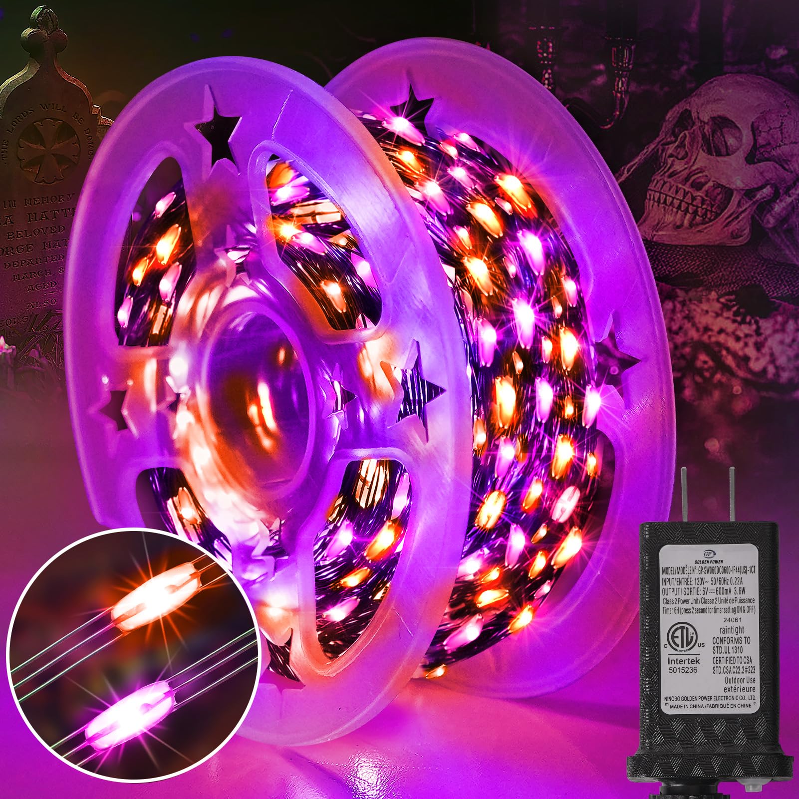 KNONEW Halloween Fairy Lights 100FT 300 LED Orange & Purple Waterproof String Lights, 8 Modes for Outdoor Indoor Decorations