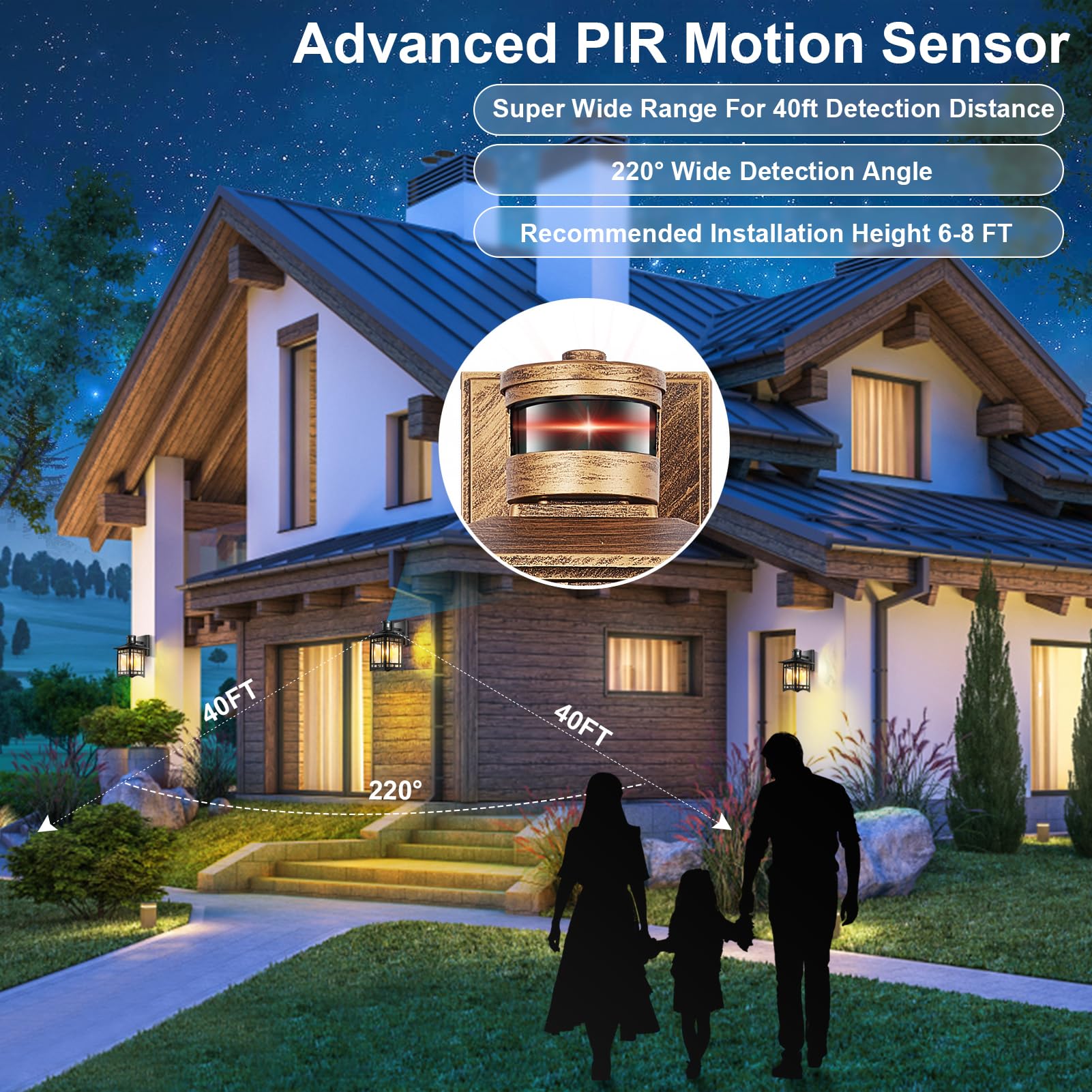 XANGQAN Brown Motion Sensor Outdoor Light Fixture - Waterproof Wall Mount Lantern for Porch, Patio, Garage - Model WY04-GT
