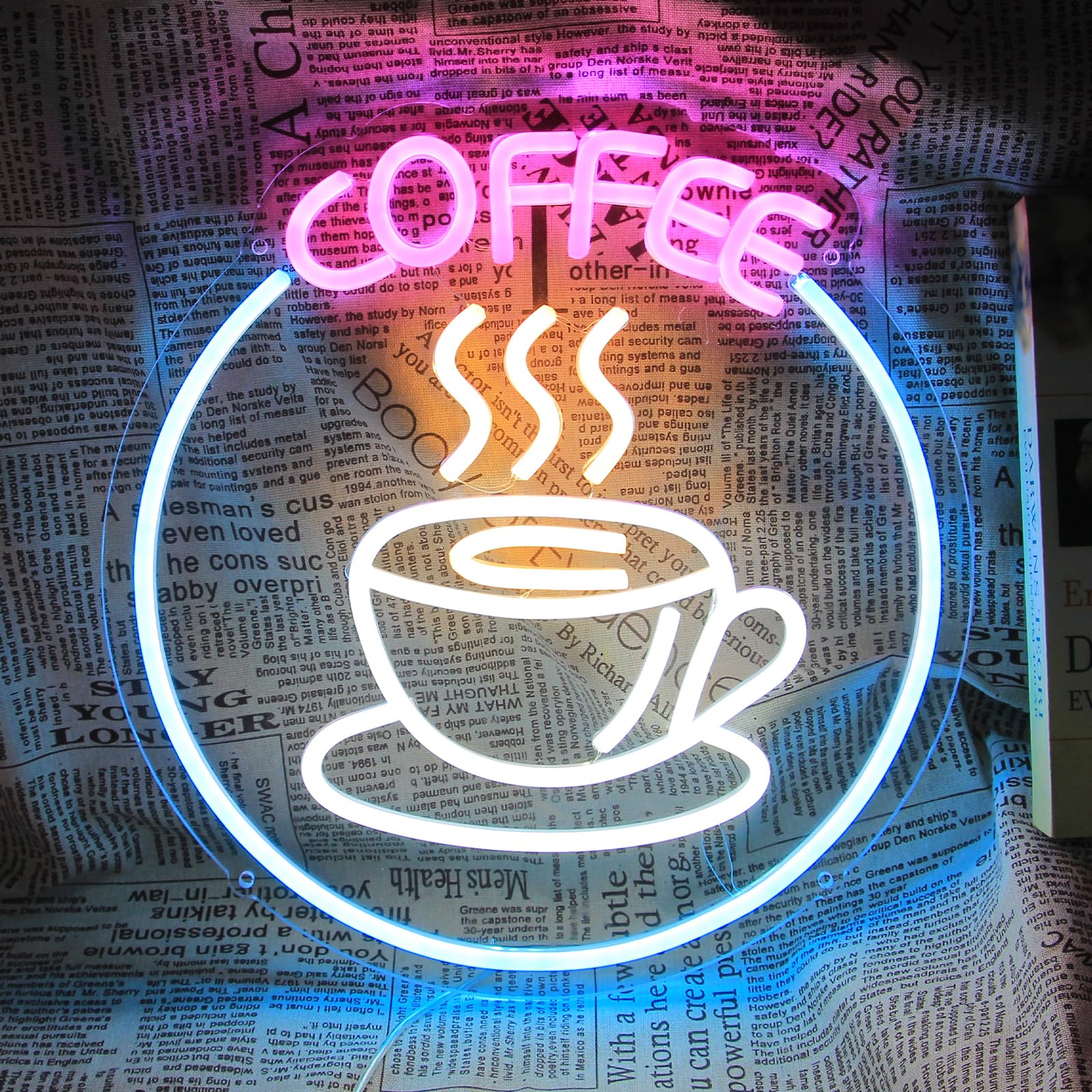 MIXIAOKIT Coffee Neon Sign for Wall Decor, LED Light, Acrylic, 14.5inx13.5in, Coffee Color