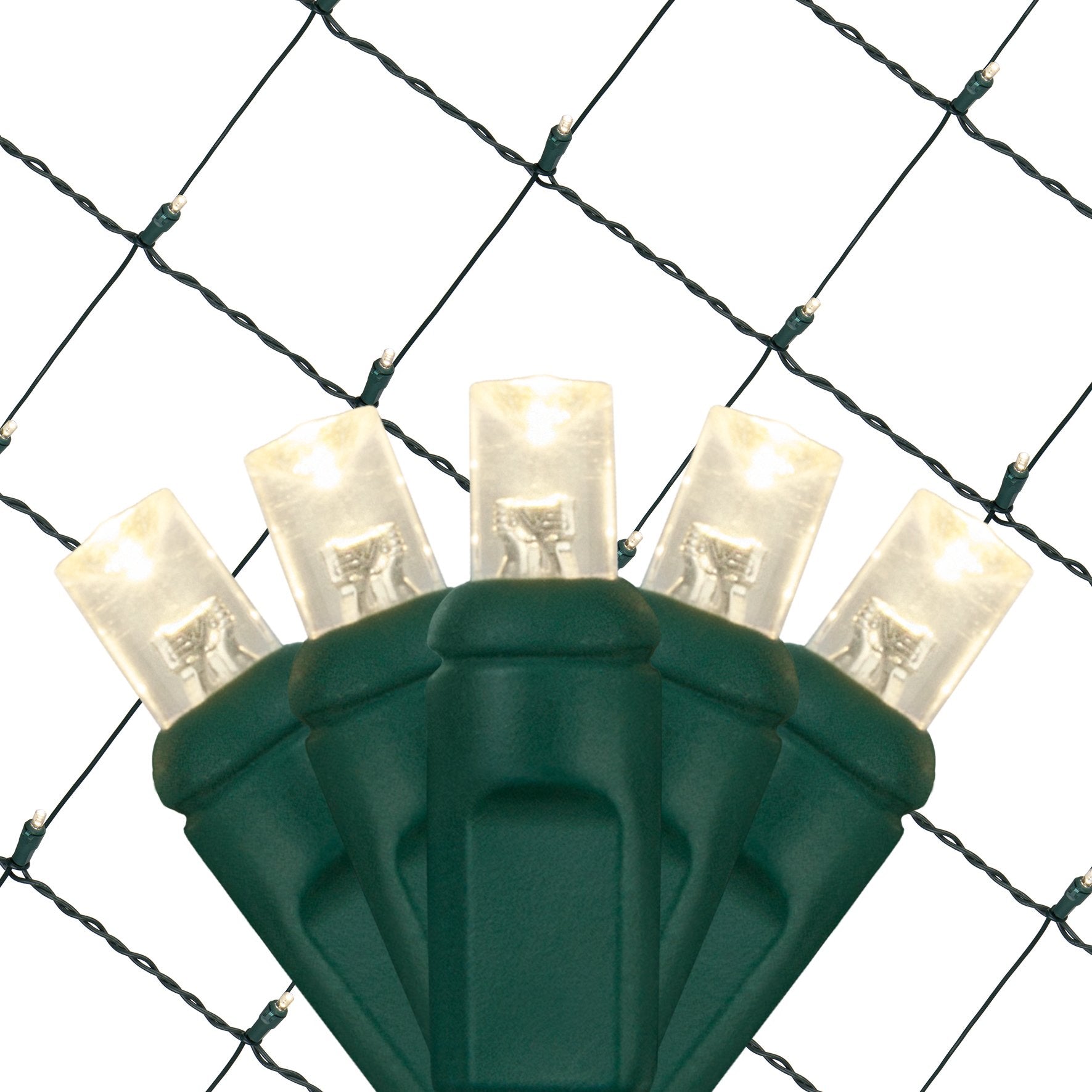 Wintergreen Lighting LED Net Lights Set of 100, Warm White, 4 x 6 ft, 5mm, Green Wire, Model IOS-3-20-5