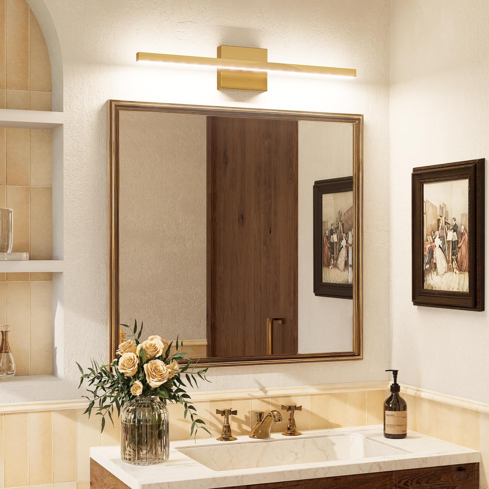 Volisun Modern Bathroom Vanity Light 24 Inch, 14W Dimmable 5Cct Led Bathroom Light Fixture Over Mirror, Brass Bar Vanity Light F