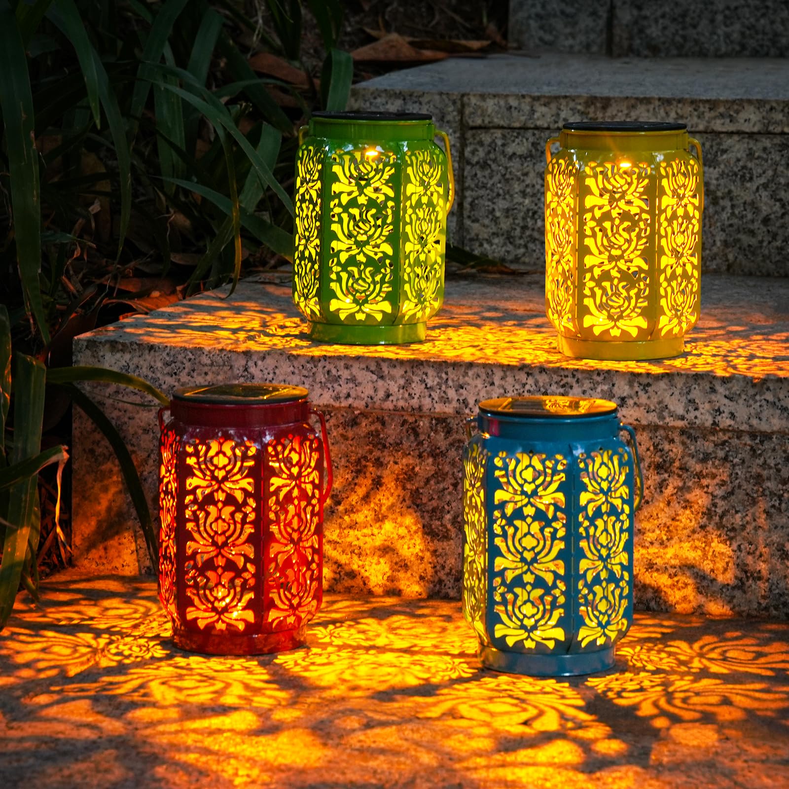 OxyLED 4 Pack Solar Lanterns - IP44 Waterproof, Multicolor LED Hanging Lights for Outdoor Garden, Patio, Yard, Model D80-0559N-30
