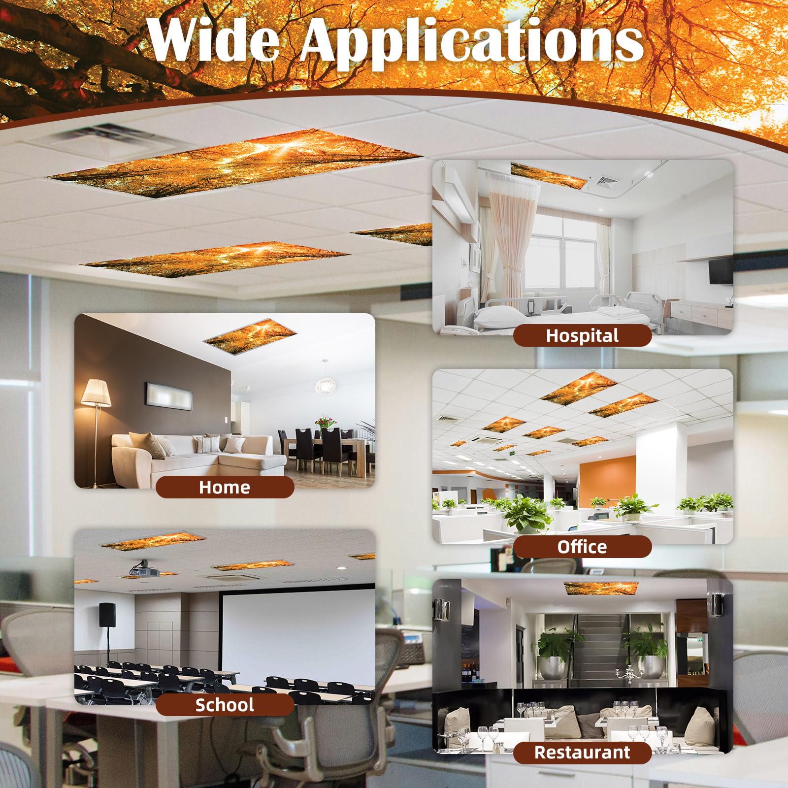 Angsylth 8 Pcs Fluorescent Light Covers - 4 X 2 Feet, Magnetic Light Filters For Office, Hospitals, Home - Autumn & Sunset