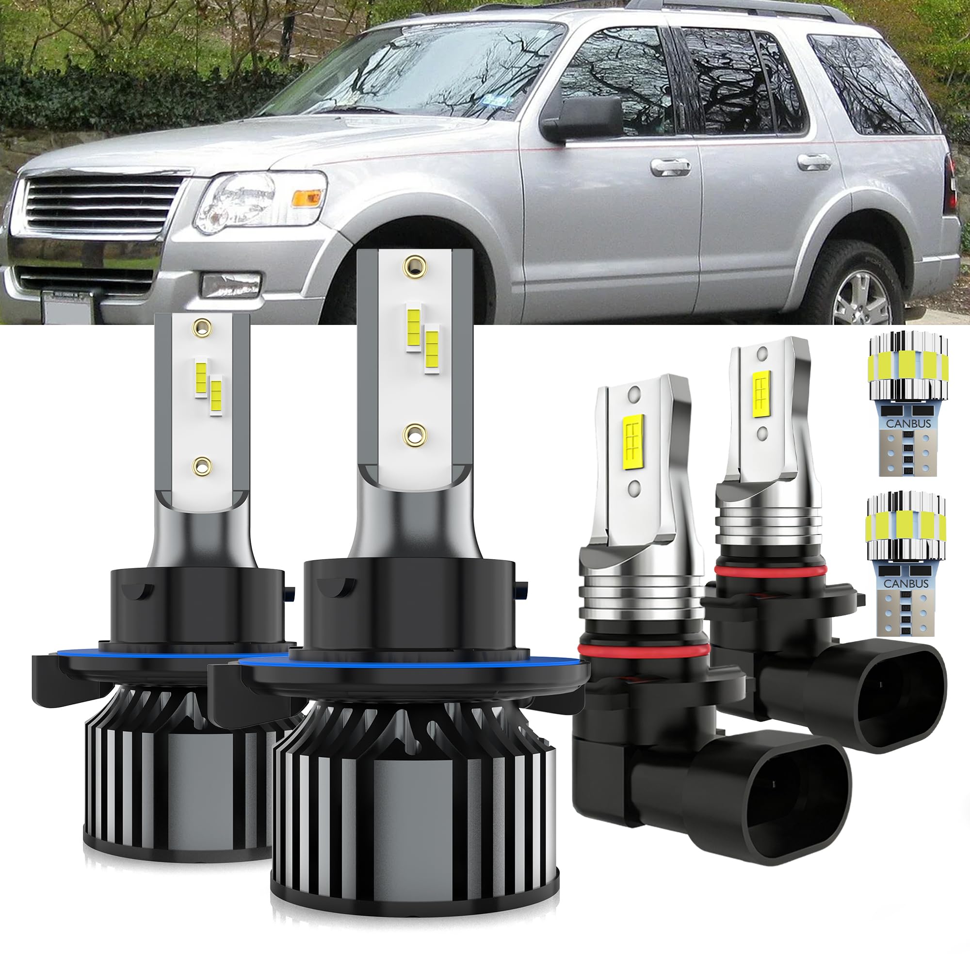 AYOTZIH Bulbs Fit For Ford Explorer 2006-2010, High/Low Beams Fog Lights License Plate Lights Combo, 400% Brightness 6000K White