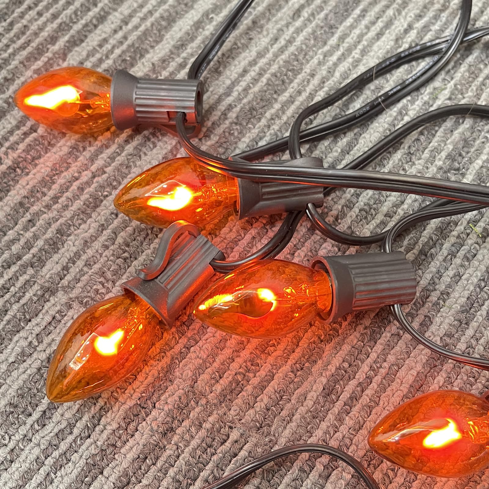 Abeja C7 Flickering Flame Bulb - 1W Halloween Light, Candelabra Base, Orange Glow, Glass, 25 Pack
