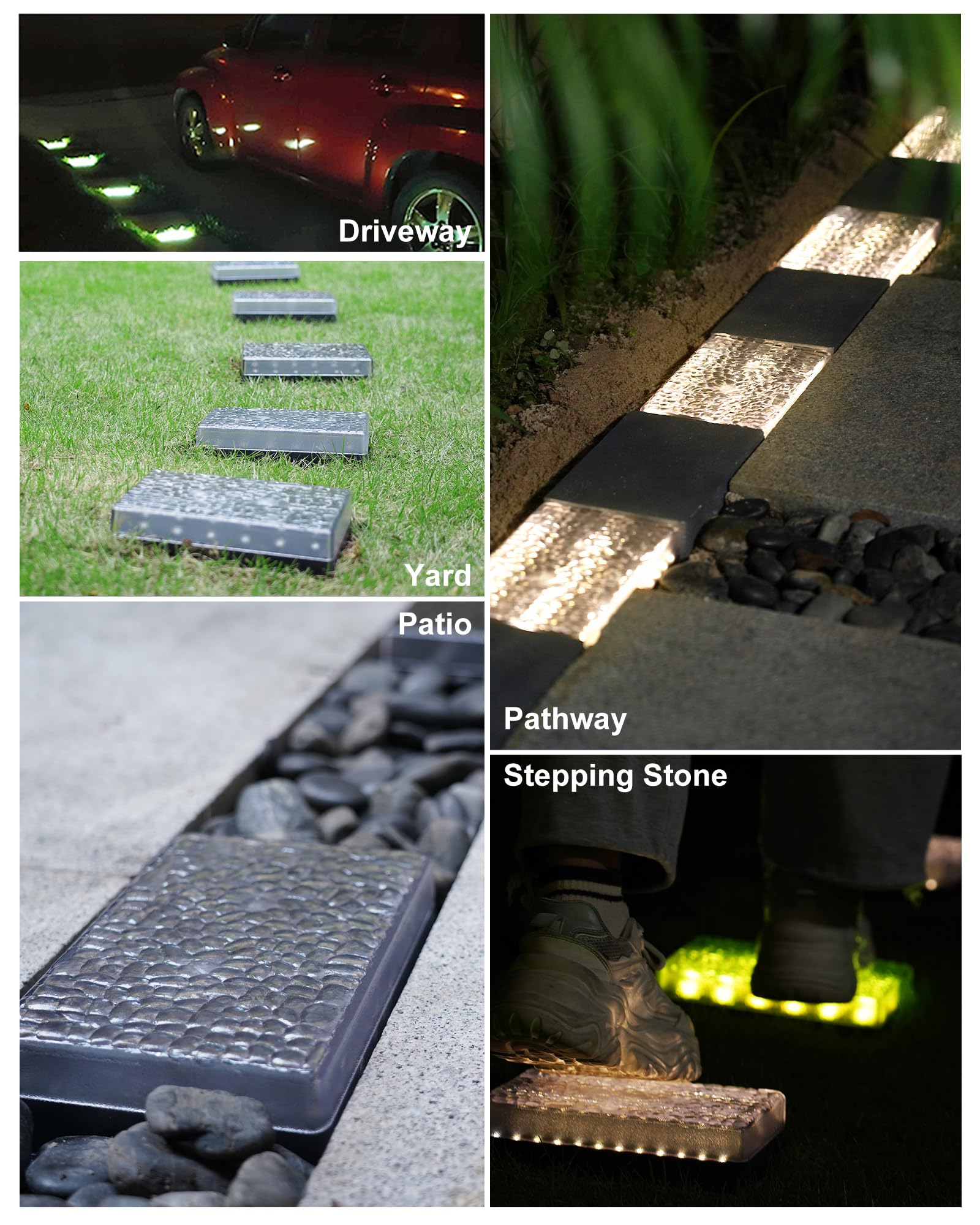 SHONELIGHTING Solar Paver Outdoor Lights, 6 Pack, IP67 Waterproof, Warm White, Recessed Brick Light for Garden, Driveway, Pool