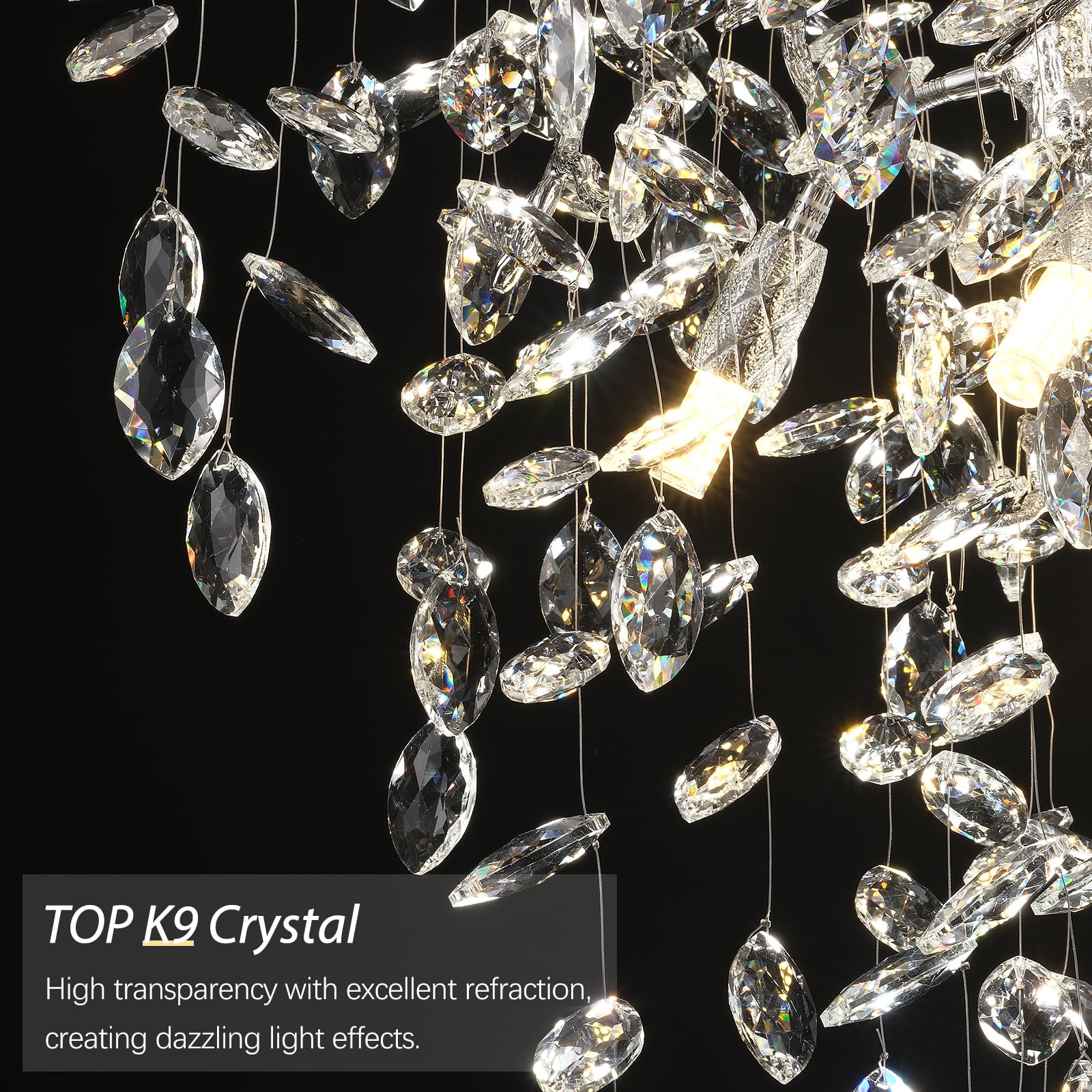 kvtinmty Silver Crystal Chandelier, 21 Inch, 6 Lights, Modern Round K9 for Dining Room, Bedroom, Living Room, Foyer, Kitchen Island