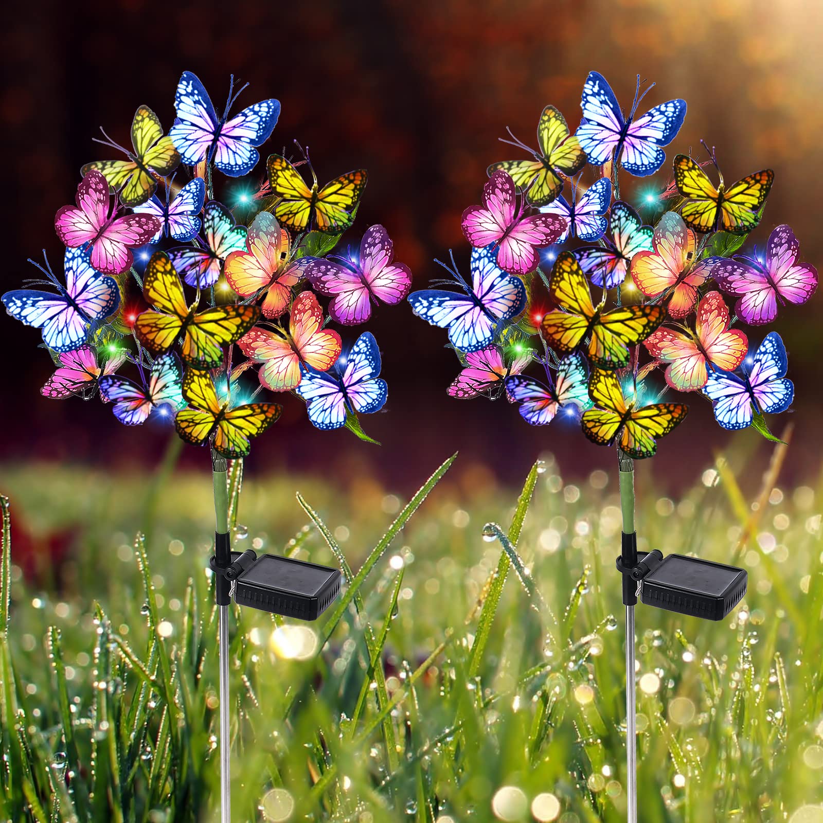 Adecorty Solar Garden Lights Outdoor Waterproof Decorative Solar Lights Outdoor 2 Pack with 44 LED 34 Butterfly Flower Garden De