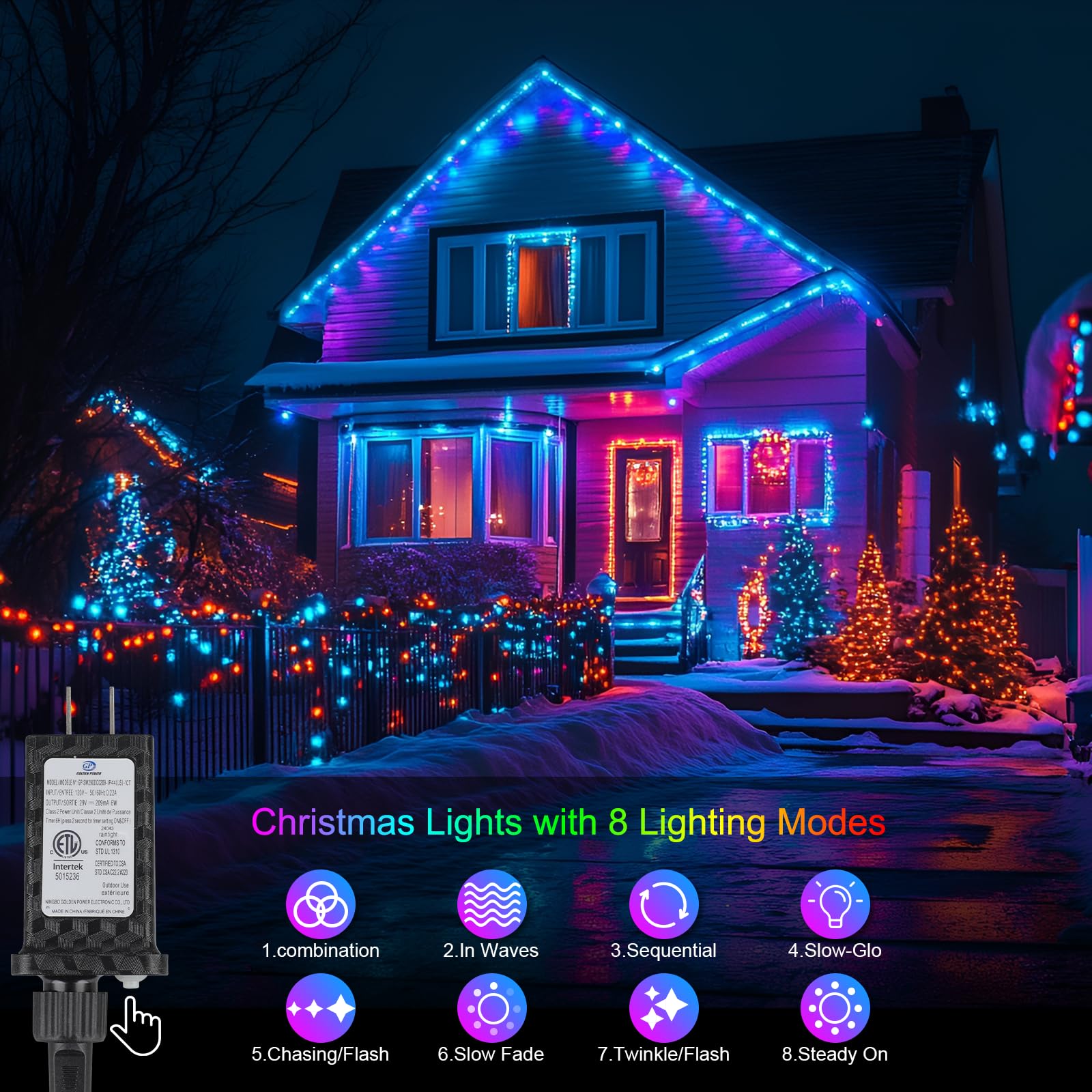 FairyGlim 33FT 100LED Christmas Lights, Multicolor, Outdoor/Indoor, Connectable with Timer & 8 Modes, Model CX-36V-5000LHWW