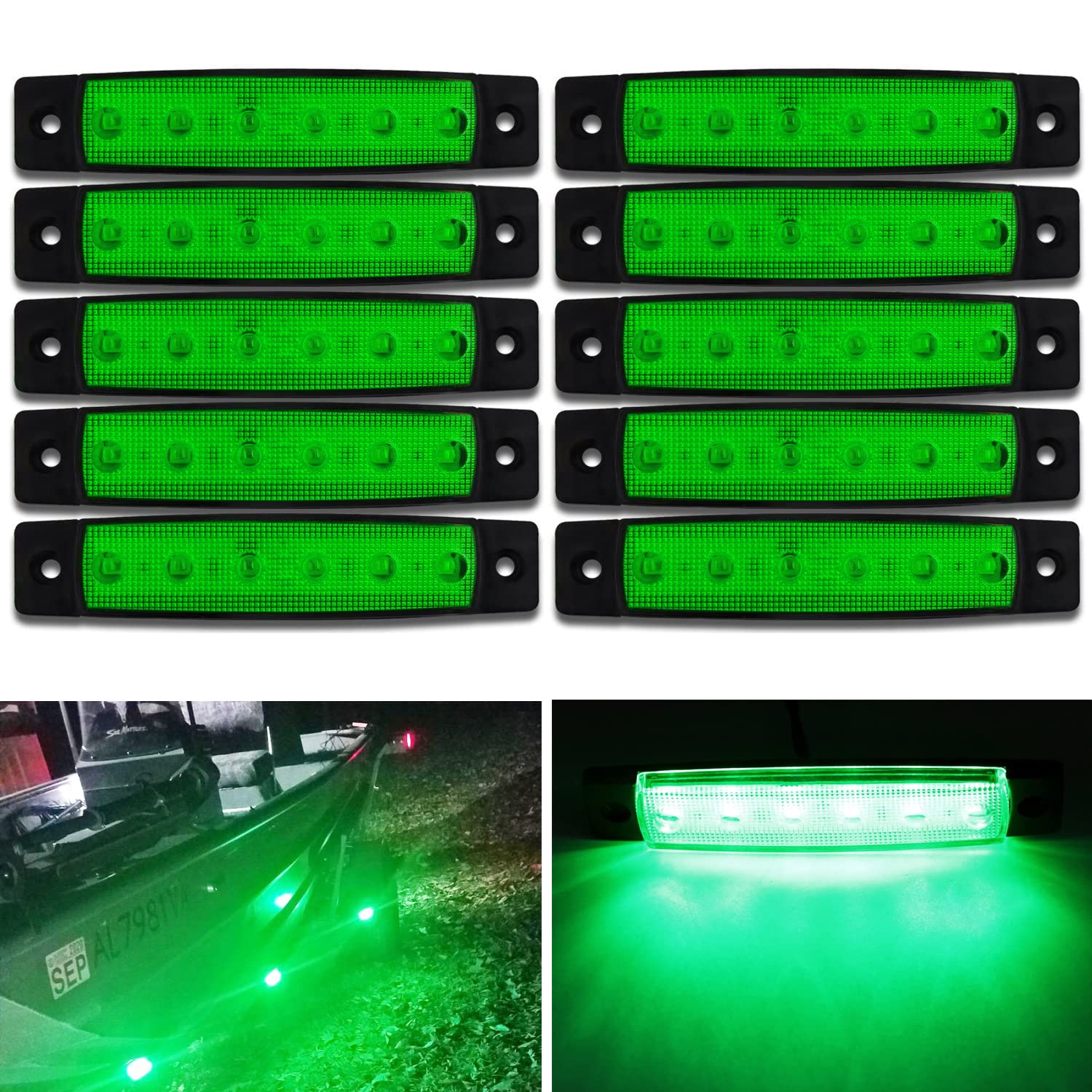 KEING 10 Pack Marine Boat LED Navigation Lights 12V Green for Kayak, Yacht, Dinghy, Pontoons, and Fishing