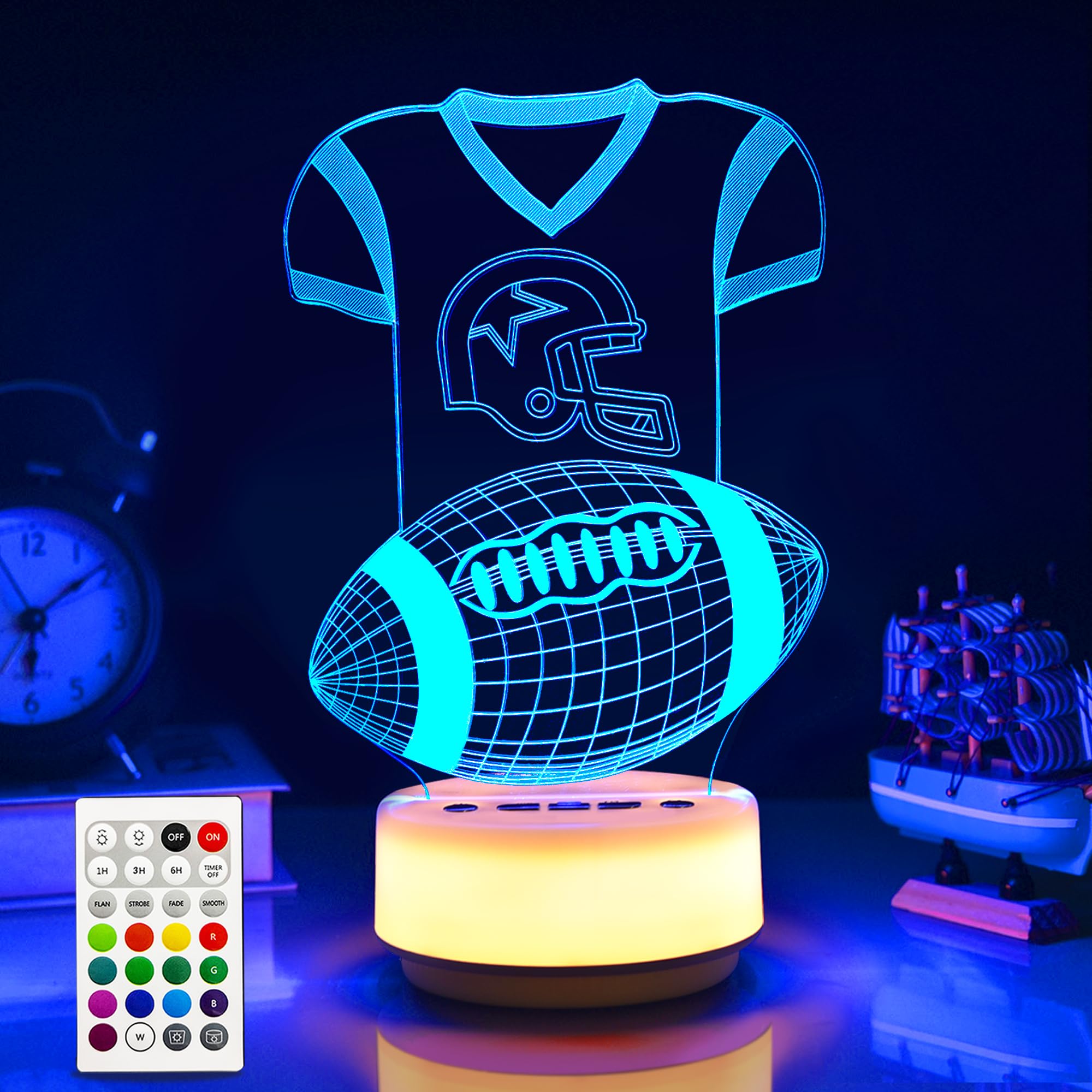 KYMELLIE Football Gifts Night Light for Kids-Sports Footballs Decor Bedside Lamp for Football Fan, 14 Color with Remote Control/