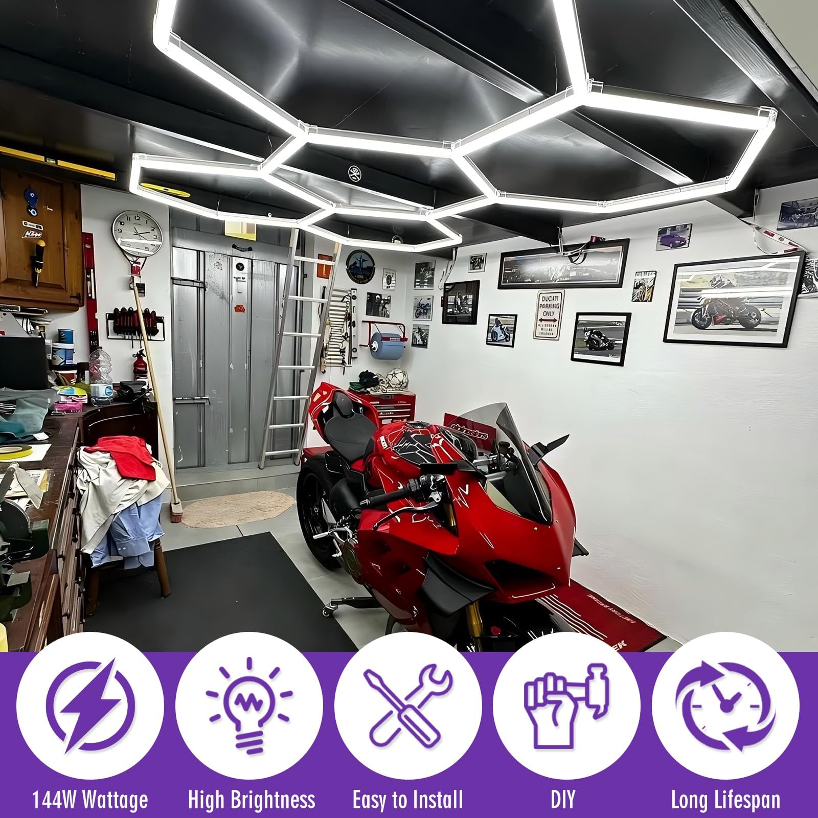 GOSLARLIT Dimmable Hexagon LED Garage Light 26PACK, 6500K/4000K/3000K, Polycarbonate, Model 018, Dimmable