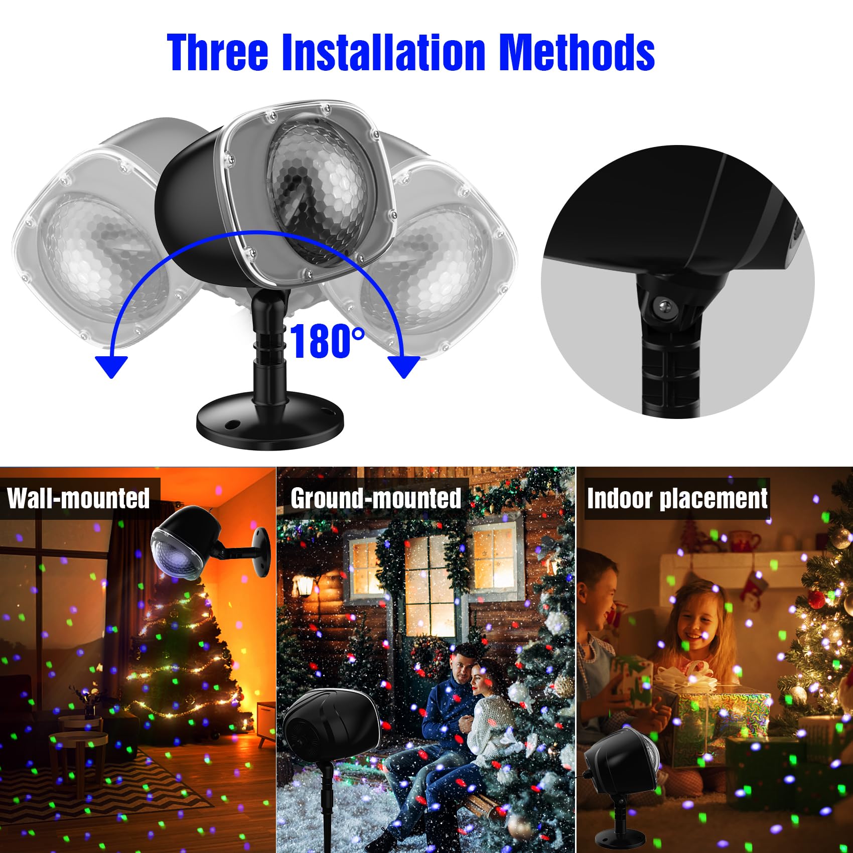Christmas Projector Lights Outdoor,15 Colors Rotating Falling Snow Projection With Remote For Xmas Moving Points Landscape Light