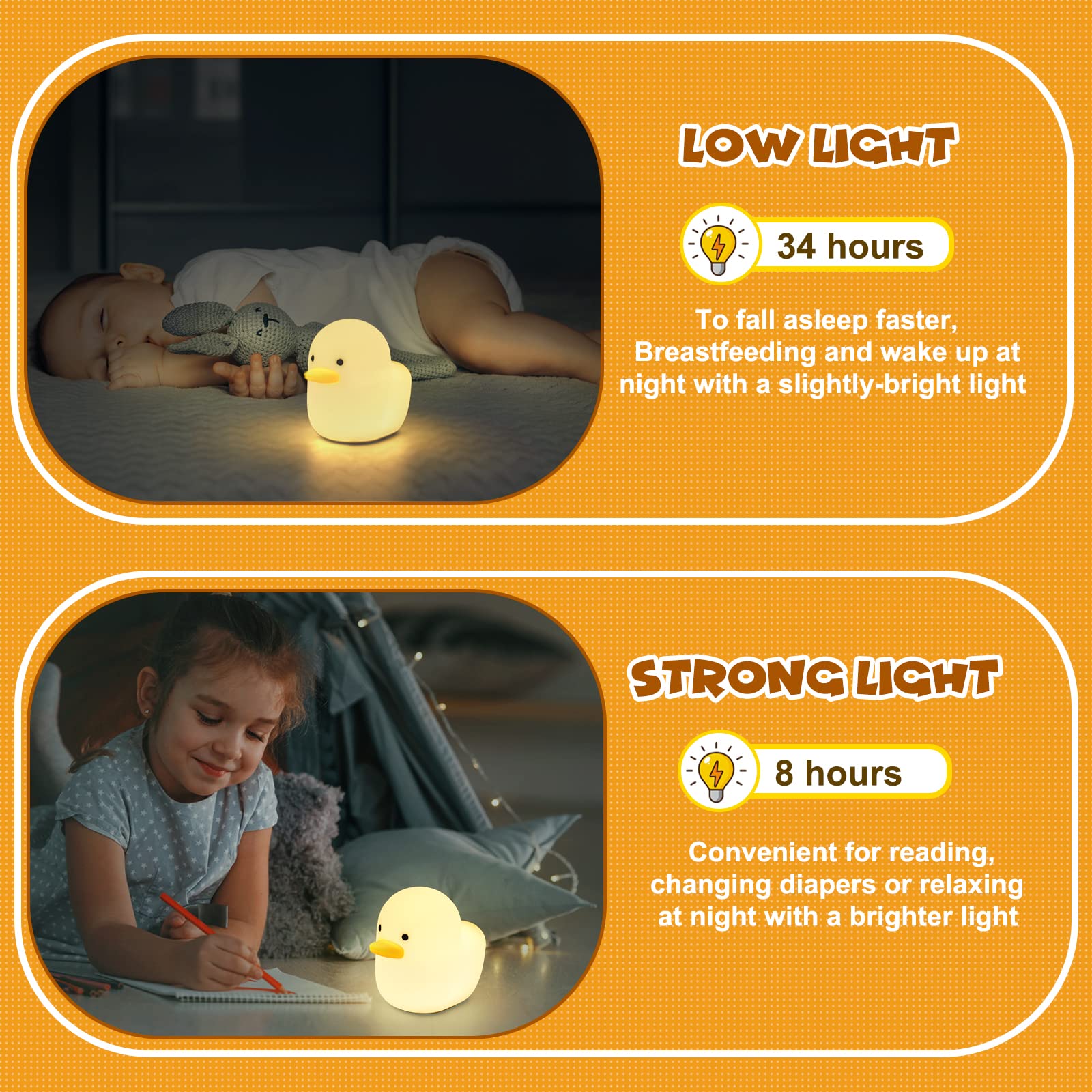 booborny Night Lights for Bedroom Cute Lamp LED Duck Kawaii Lamp Silicone Nursery Night Light and Toddler Animal Night Lights