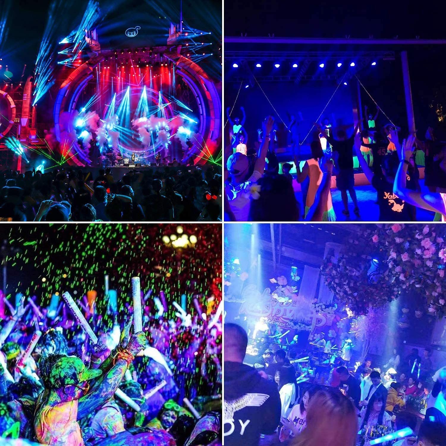 XYCN 250W LED Flood Black Lights - 2 Pack, IP66 Waterproof, Perfect for Glow Parties, Body Paint, and Stage Lighting