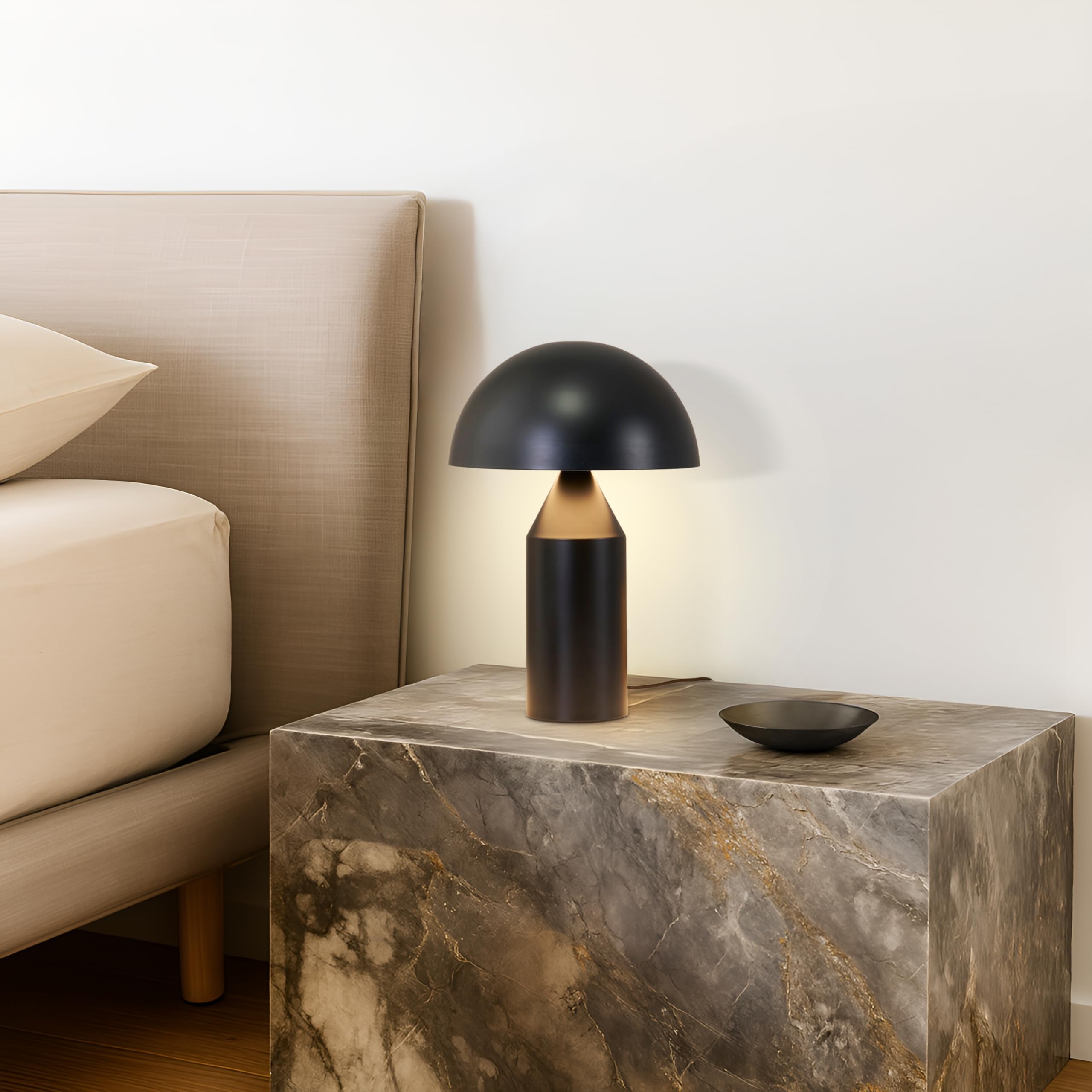 Brightech Venus 14 Globe Table Lamp - Modern Mid-Century Lamp With Golden Metal Shade - Nightstand  Bedside  Desk & Accent Table Lighting For Bedroom  Living Room & Office D?Cor - Black