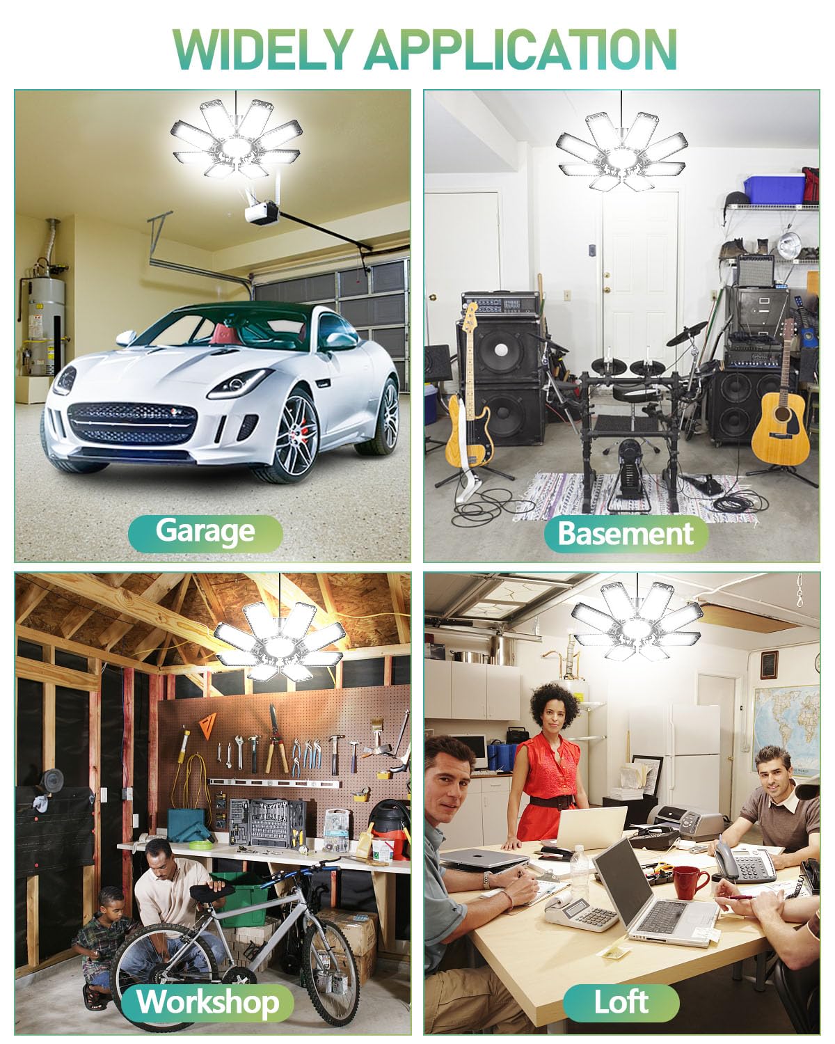 YIBEYYDS LED Garage Lights 240W 24000LM Deformable Panels E26/E27 Black Model B4