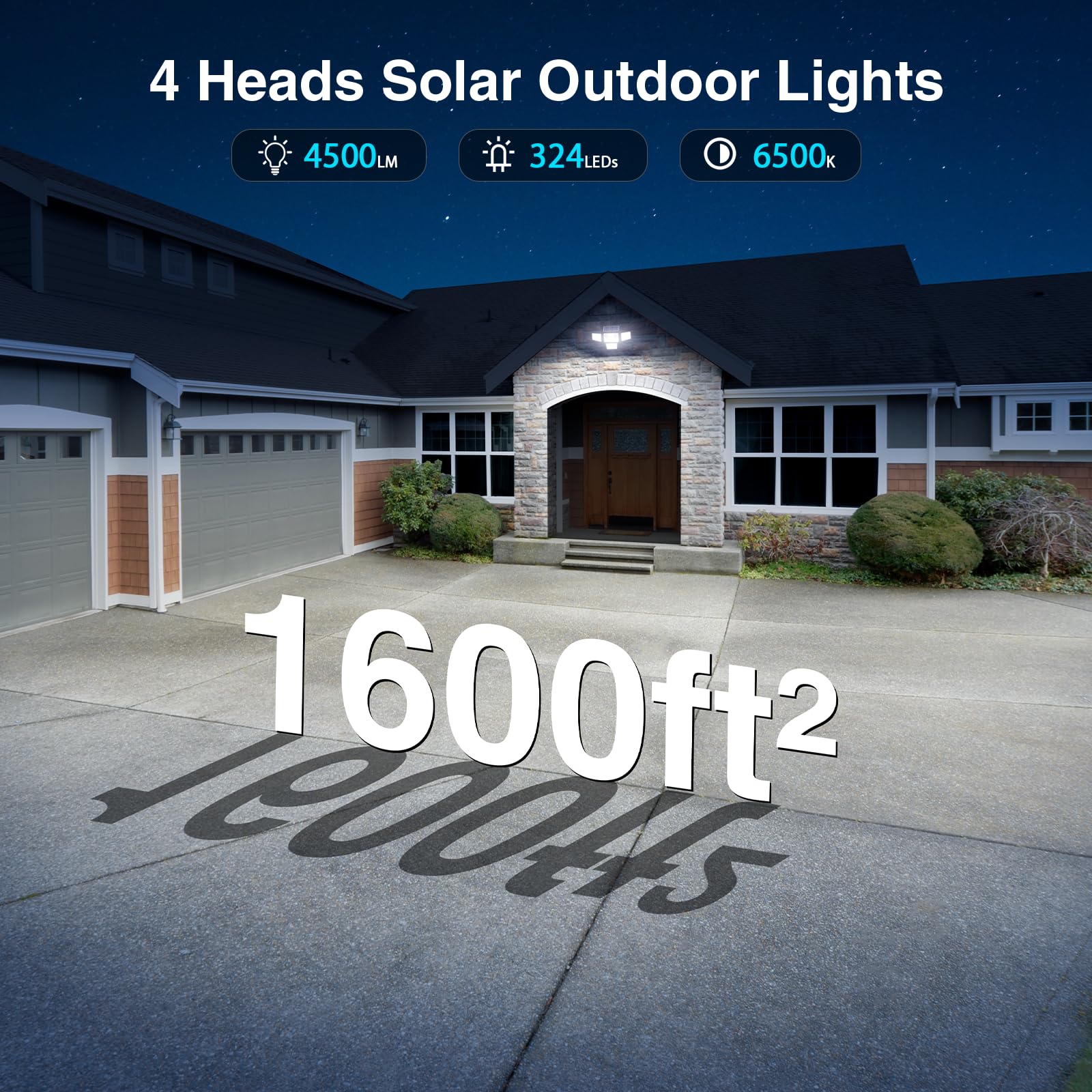 SZPOWER 4500LM Solar Flood Lights - 254 LED, 4 Heads, Motion Sensor, Waterproof, Remote Control, Black, Model SZC05AS4-TY, 3 Pack