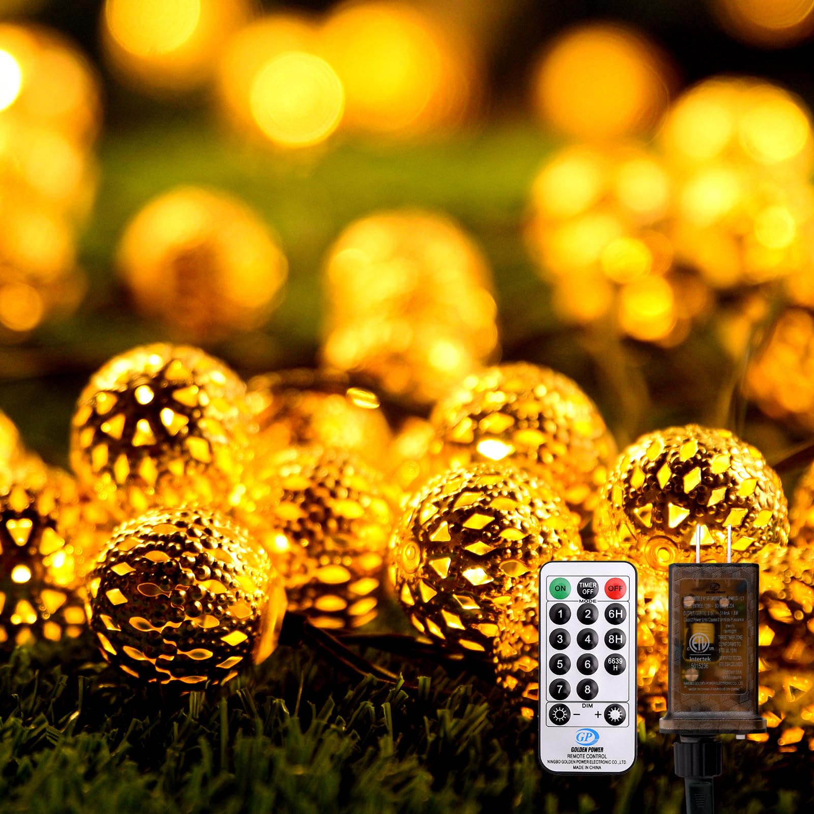 Lightique Moroccan String Lights - 60 Led, 29Ft, Waterproof, 8 Modes, Remote Control, Warm White, Decorative Globe For Indoor/Outdoor Use