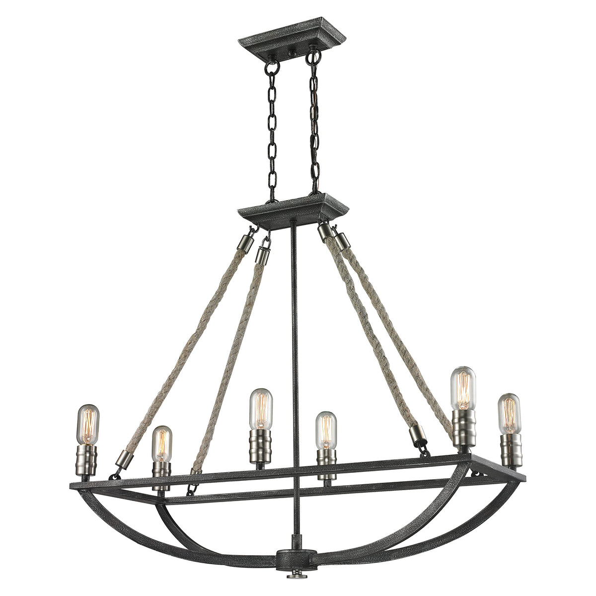 Elk Home 6-Light Chandelier, 13'' Wide Natural Rope & Polished Nickel, Silver Metal