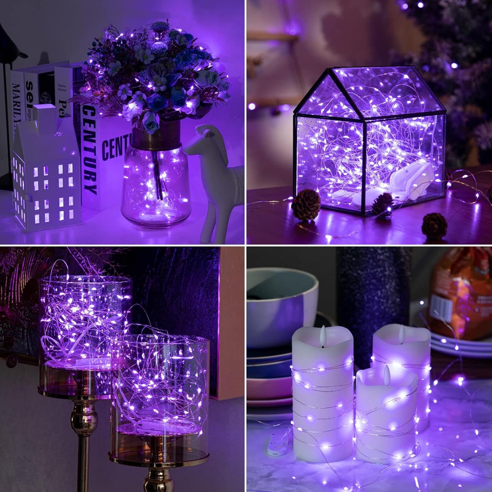 HXWEIYE Battery Operated Purple Fairy Lights, 7ft 20LED Mini String Lights, Waterproof, 6 Pack for Wedding, Party & Home Décor
